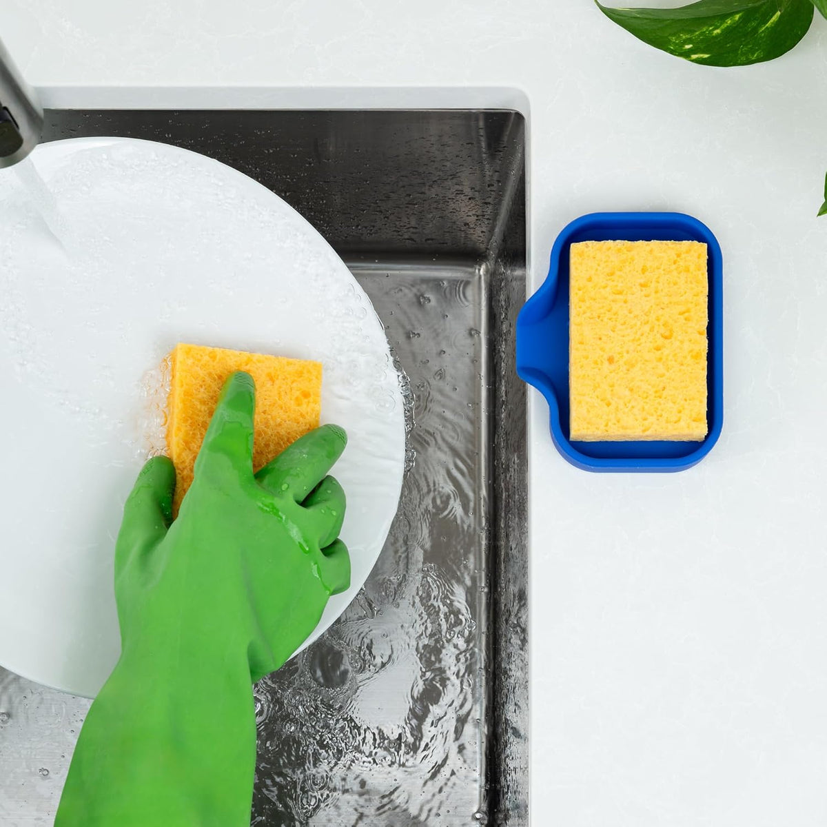 Zulay Kitchen Small Silicone Sponge Holder (4.9x3.3”) – Space-Saving Sink Organizer Tray for