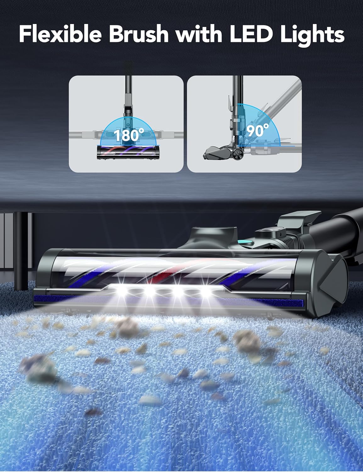 Cordless Vacuum Cleaner, 8-in-1 Powerful Vacuum Cleaners for Home with 1.3L Large Capacity, 2 Modes