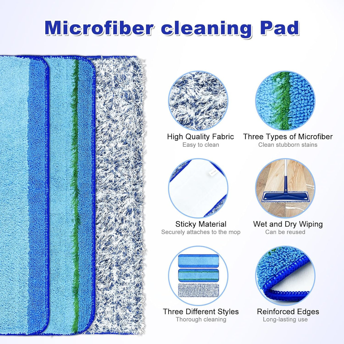 6 Pack Microfiber Cleaning Replacement Pad for Bona Mop,Washable Reusable Microfiber Cleaning Mop
