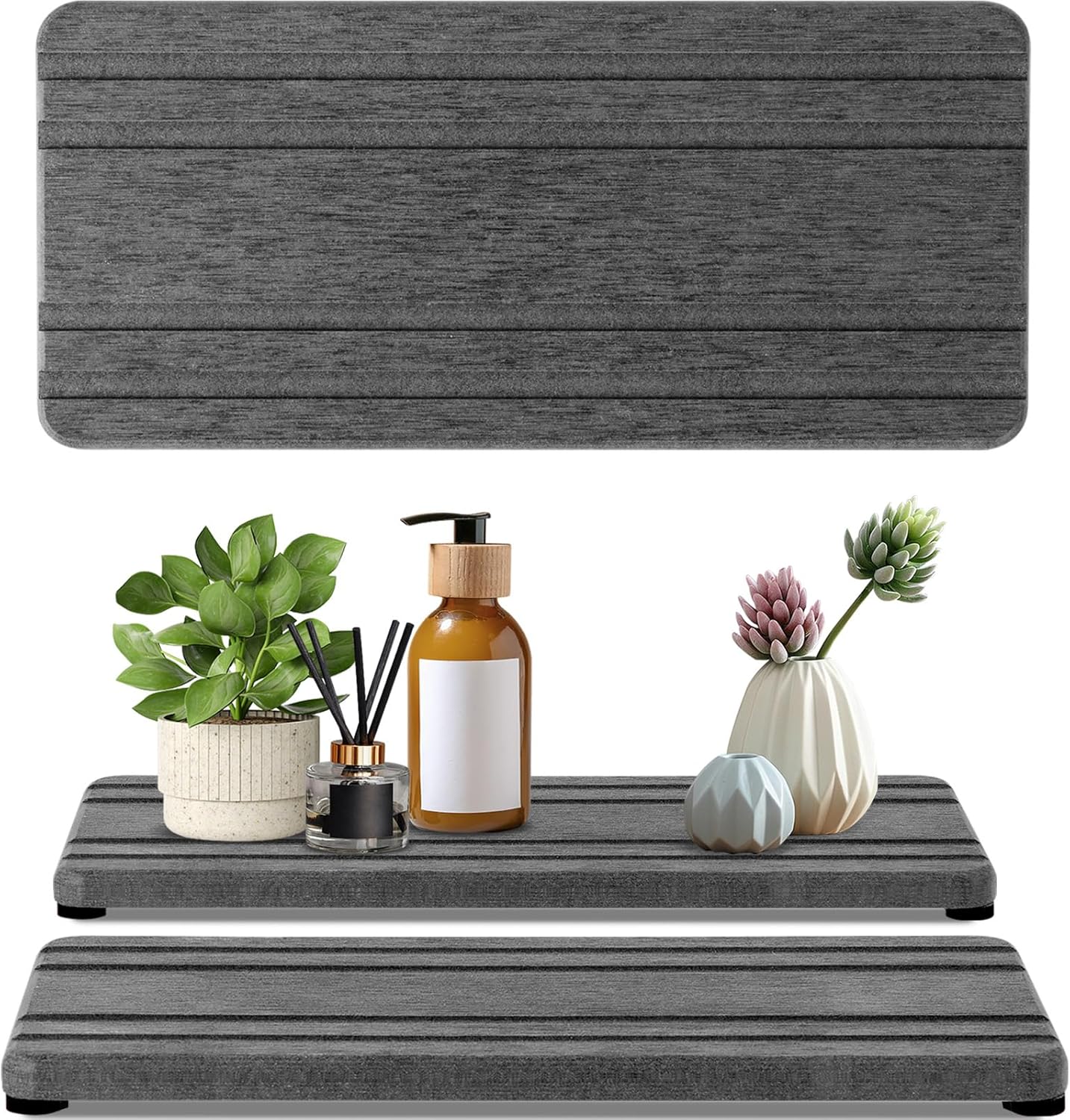 2PCS Water Absorbing Stone Tray, Quick Drying Diatomite Stone Sink Tray, Water Absorbent Diatomite