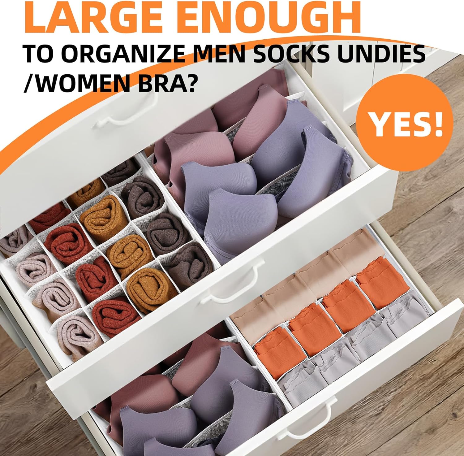 Criusia Drawer Organizer - 6 Set Clothes Organizer for Closet & Bedroom - 90 Cells Bins for Sock