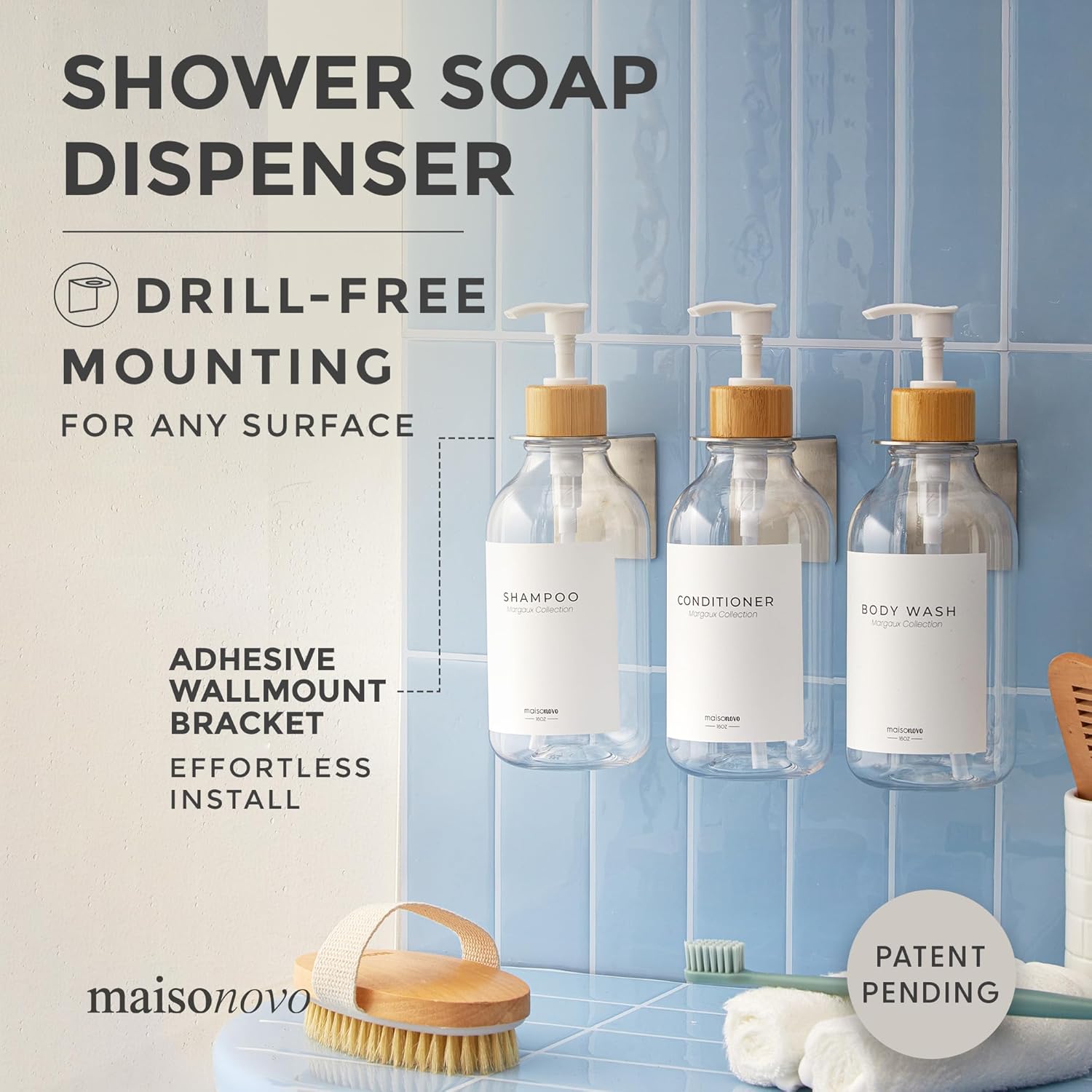 MaisoNovo Shampoo and Conditioner Dispenser - Shower Soap Dispenser Wall Mounted - 16.9 fl oz Set