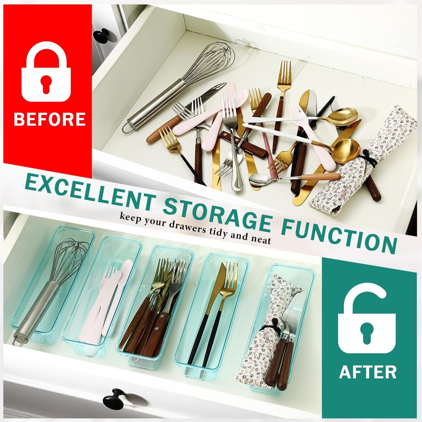 Maitys 12 Pcs Vanity Drawer Organizer 9 x 3 x 2 Inches Clear Plastic Utensil Organizers Kitchen