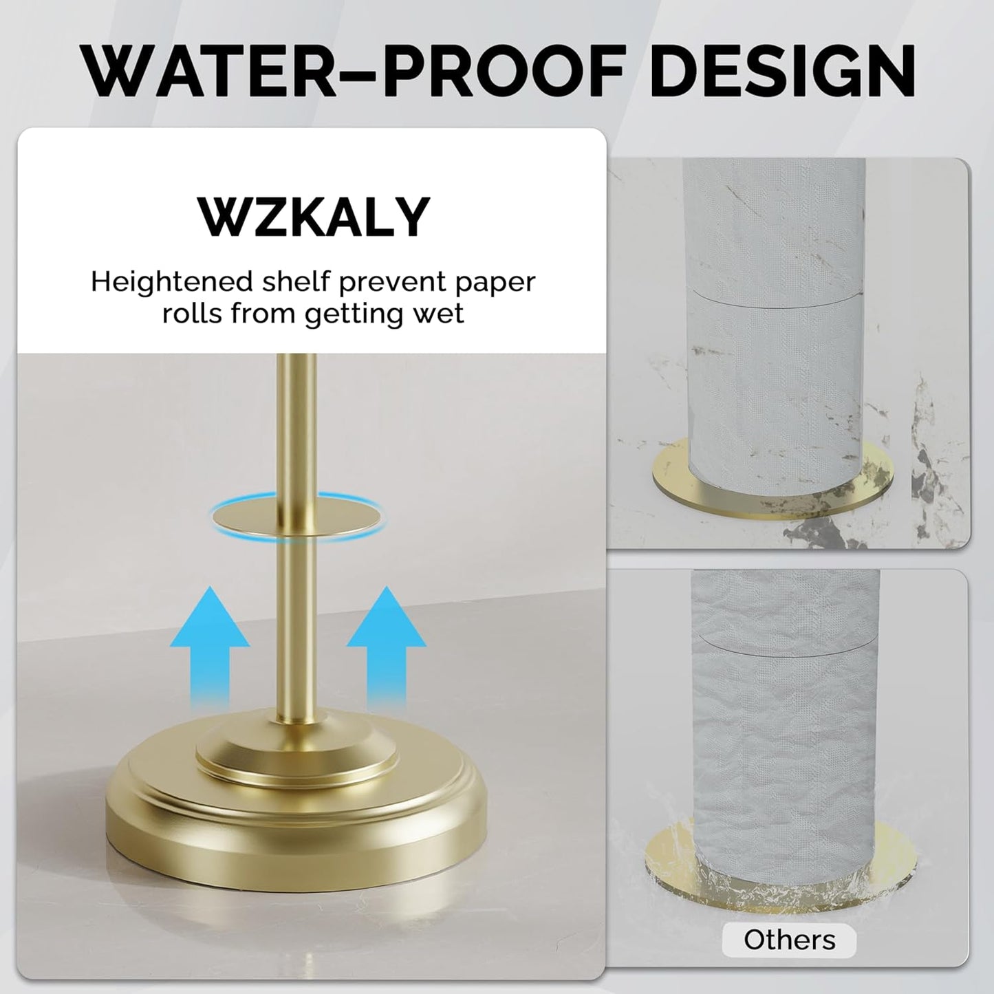 Freestanding Toilet Paper Holder Stand with Storage – Holds 4 Extra Rolls – Brushed Gold Toilet