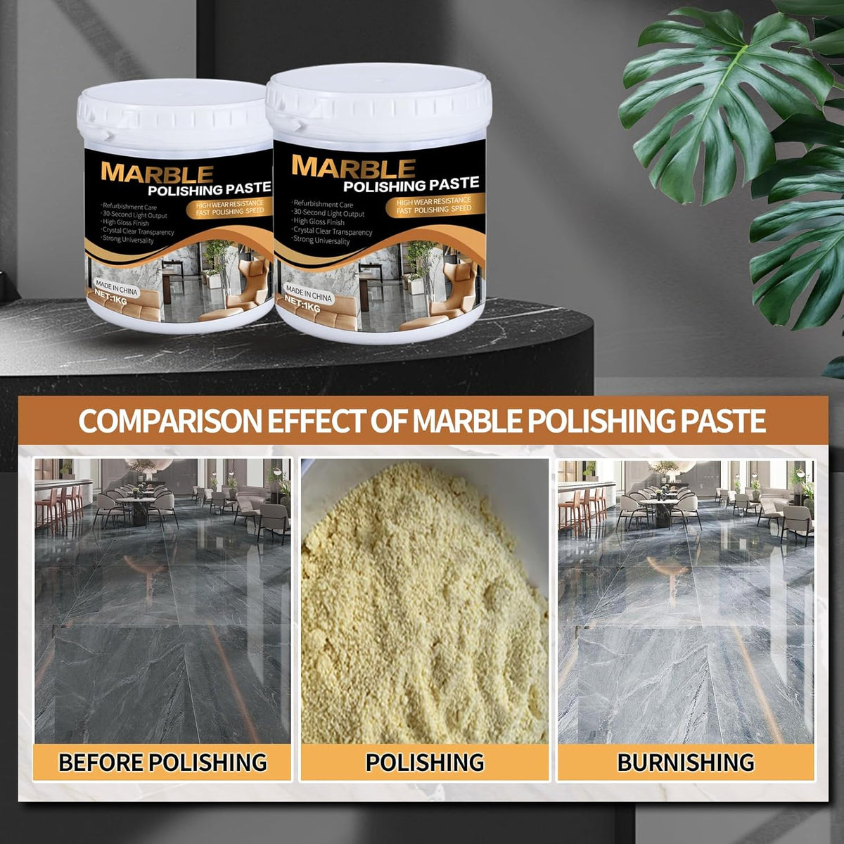 Marble Polishing Paste, Professional Marble Cleaner & Quartz Polish, Stone Sealer & Protector for
