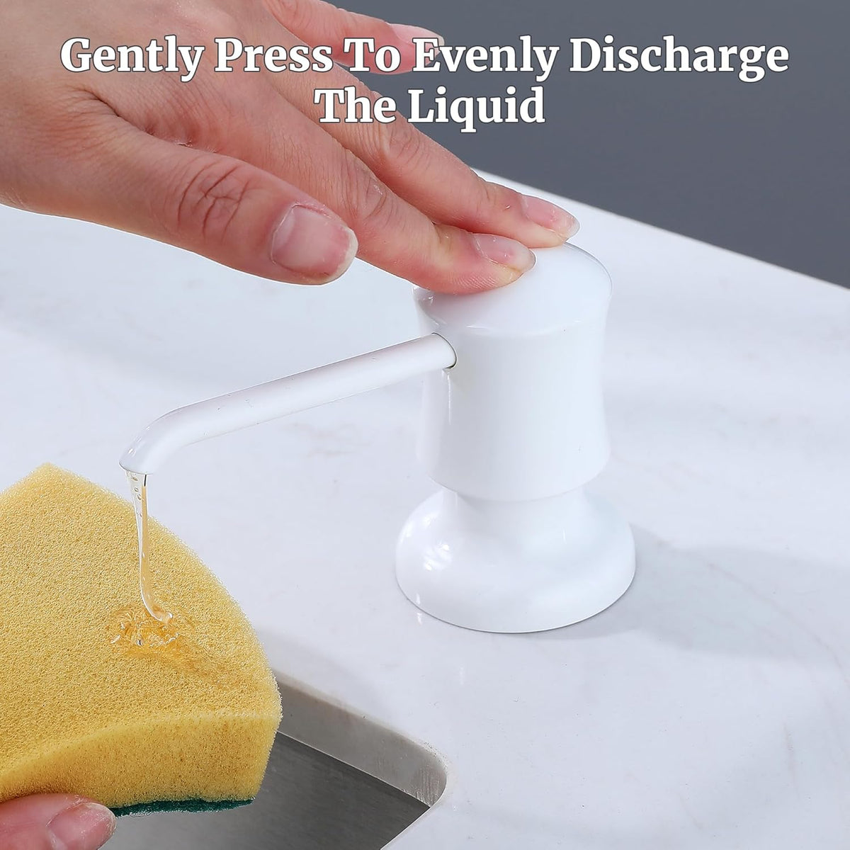 White Sink Soap Dispenser for Kitchen Sink (White), Built-in and Refill-from-Top Design with Liquid