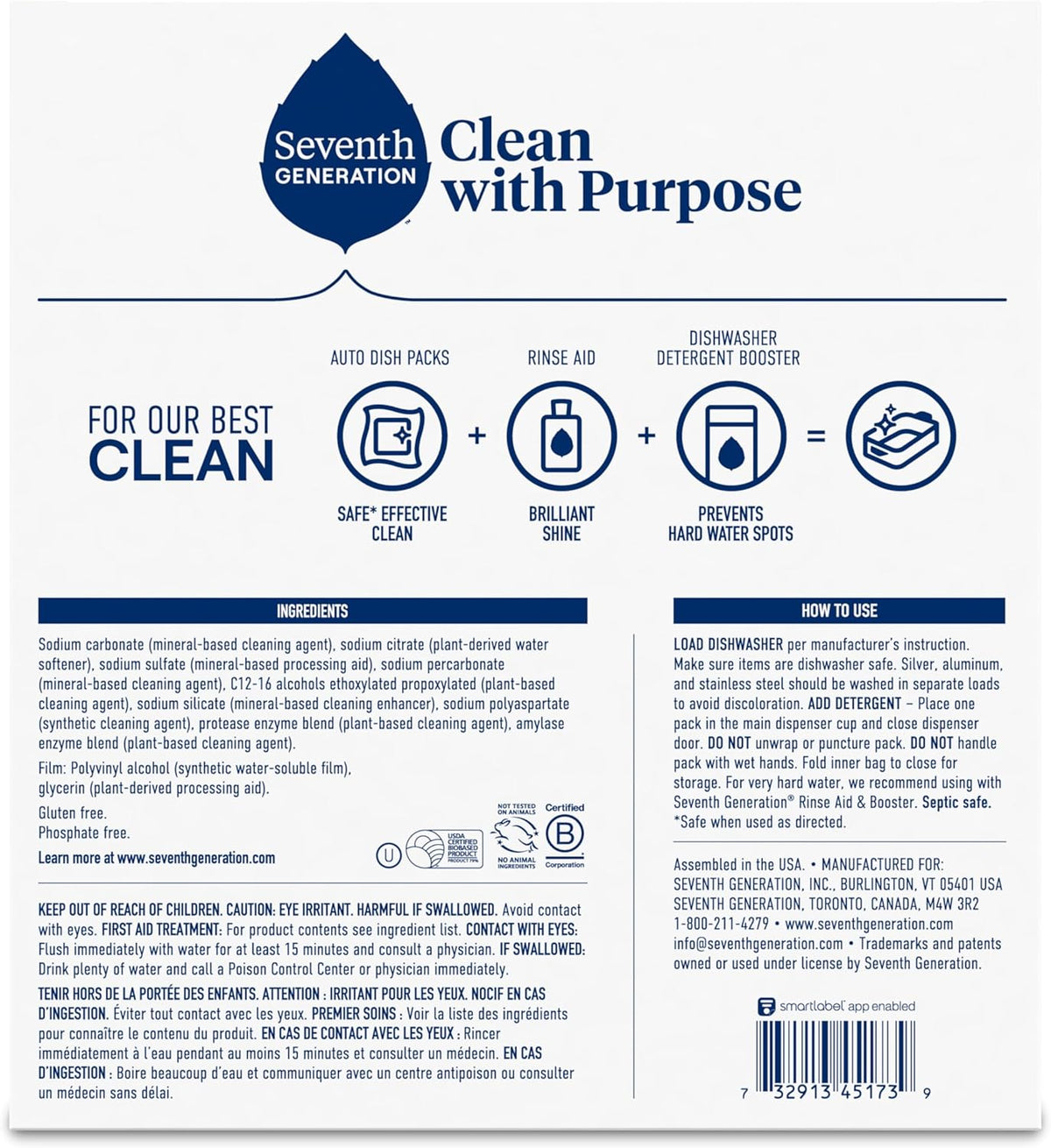Seventh Generation Dishwasher Detergent Packs for sparkling dishes Free & Clear Dishwasher Tabs (72