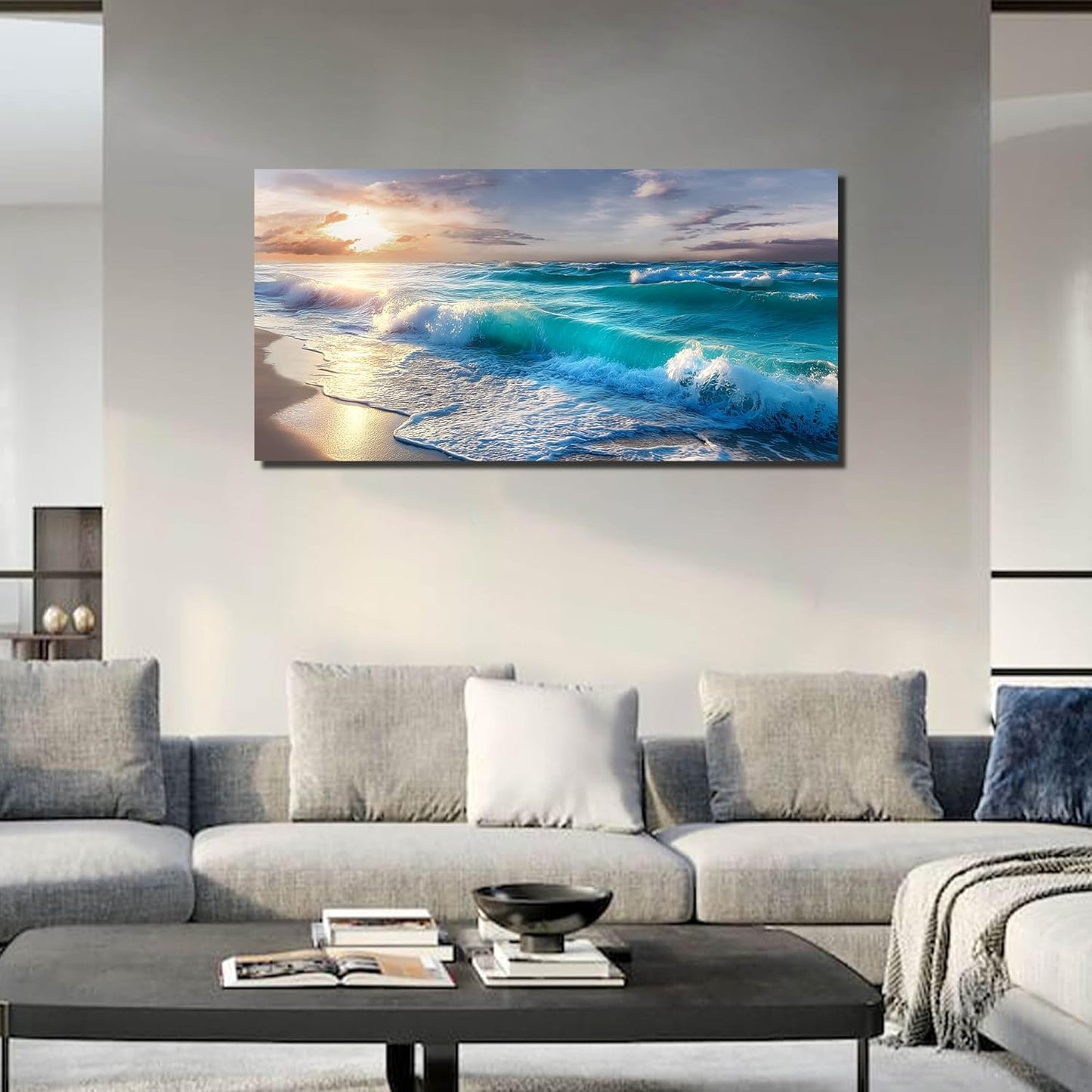 GUGIKA Ocean Wall Art for Living Room, Blue Wave and Large Coastal Beach Canvas Wall-Decor for