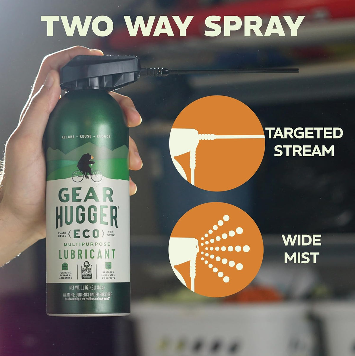 Gear Hugger Multipurpose Lubricant - Eco-Friendly (11 oz, Pack of 2), Rust Remover - Garage Door