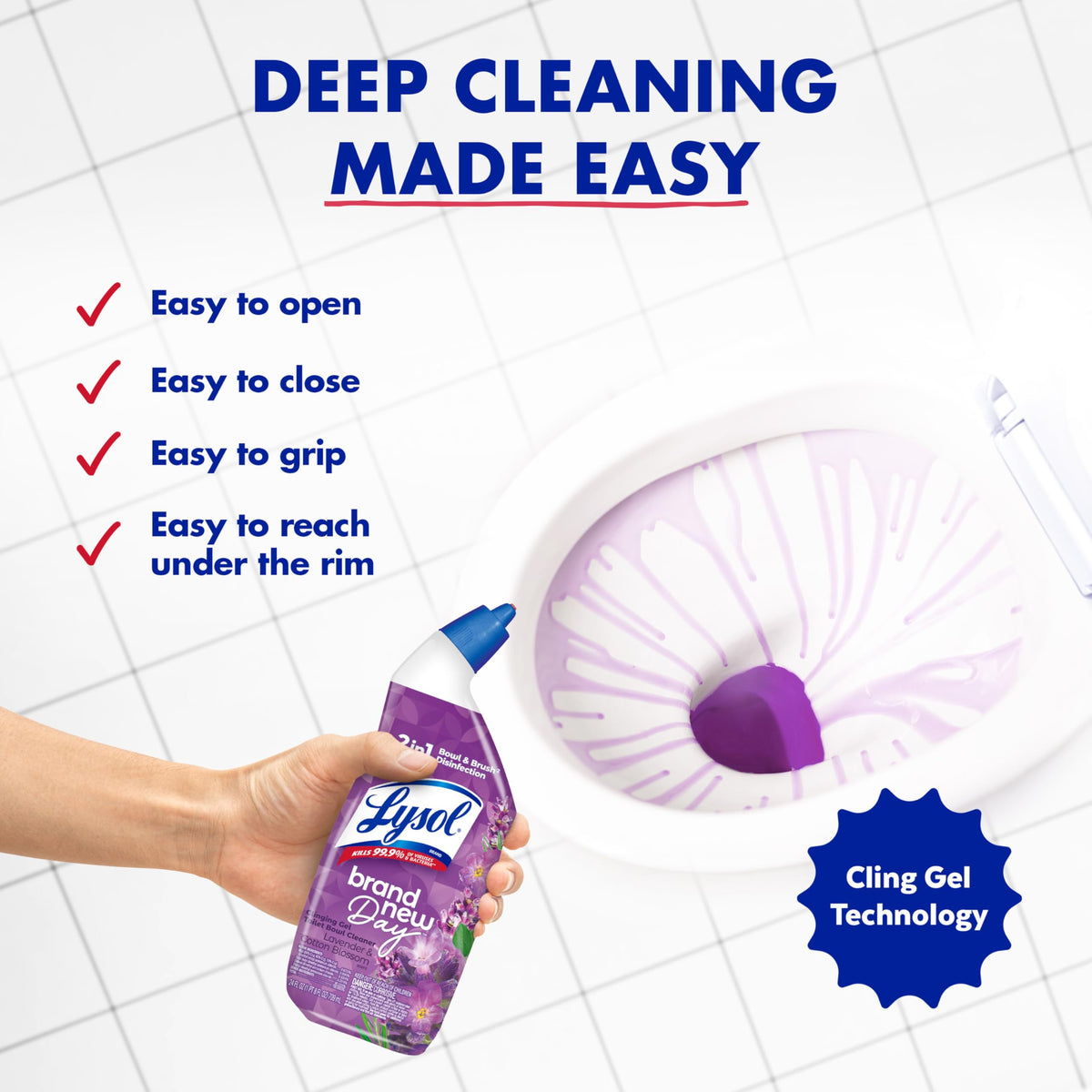 Lysol Toilet Bowl Cleaner Clinging Gel, Lavender Scent, 24 oz, 2 Pack