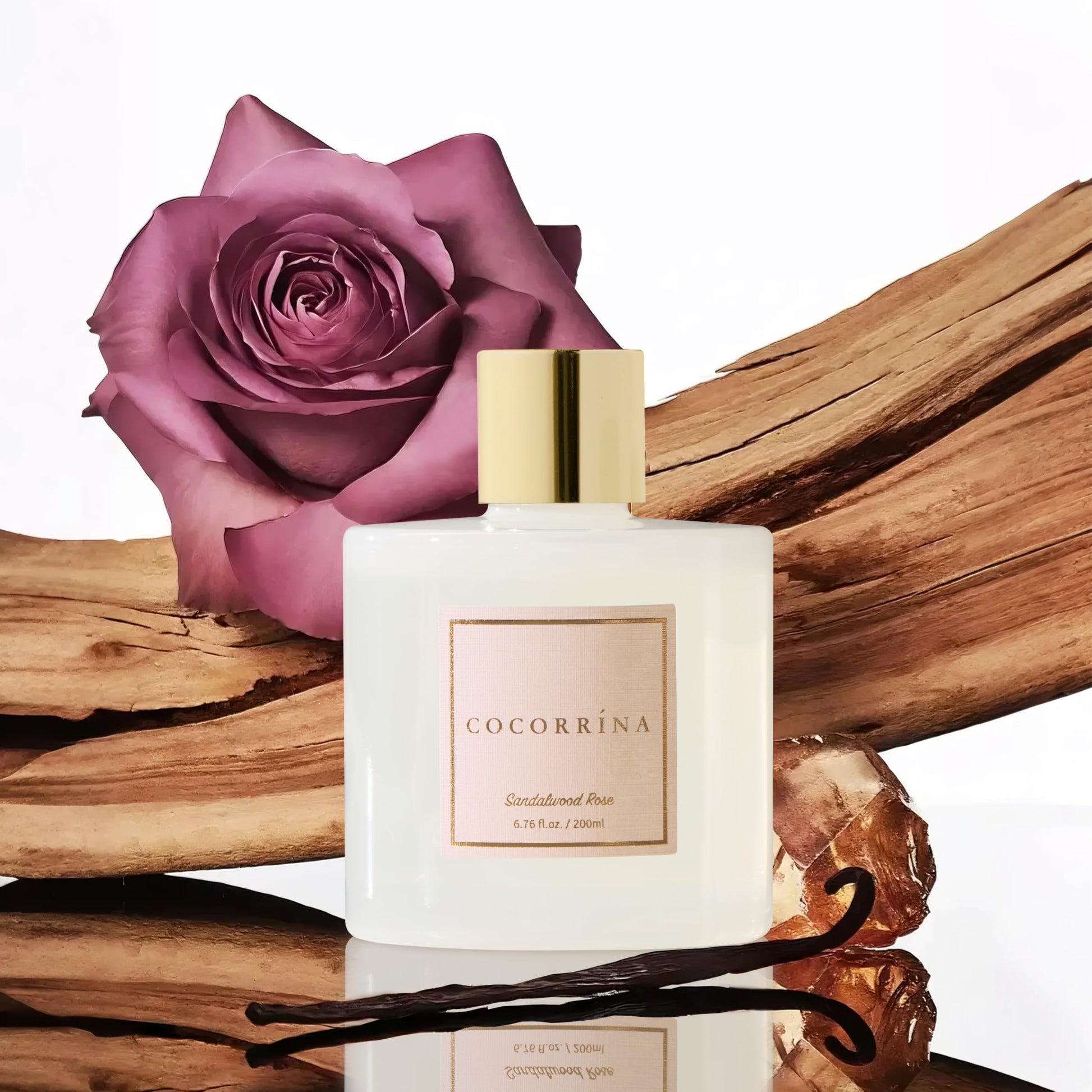 Cocorrína Premium Reed Diffuser Set with Preserved Baby's Breath & Cotton Stick Sandalwood Rose |