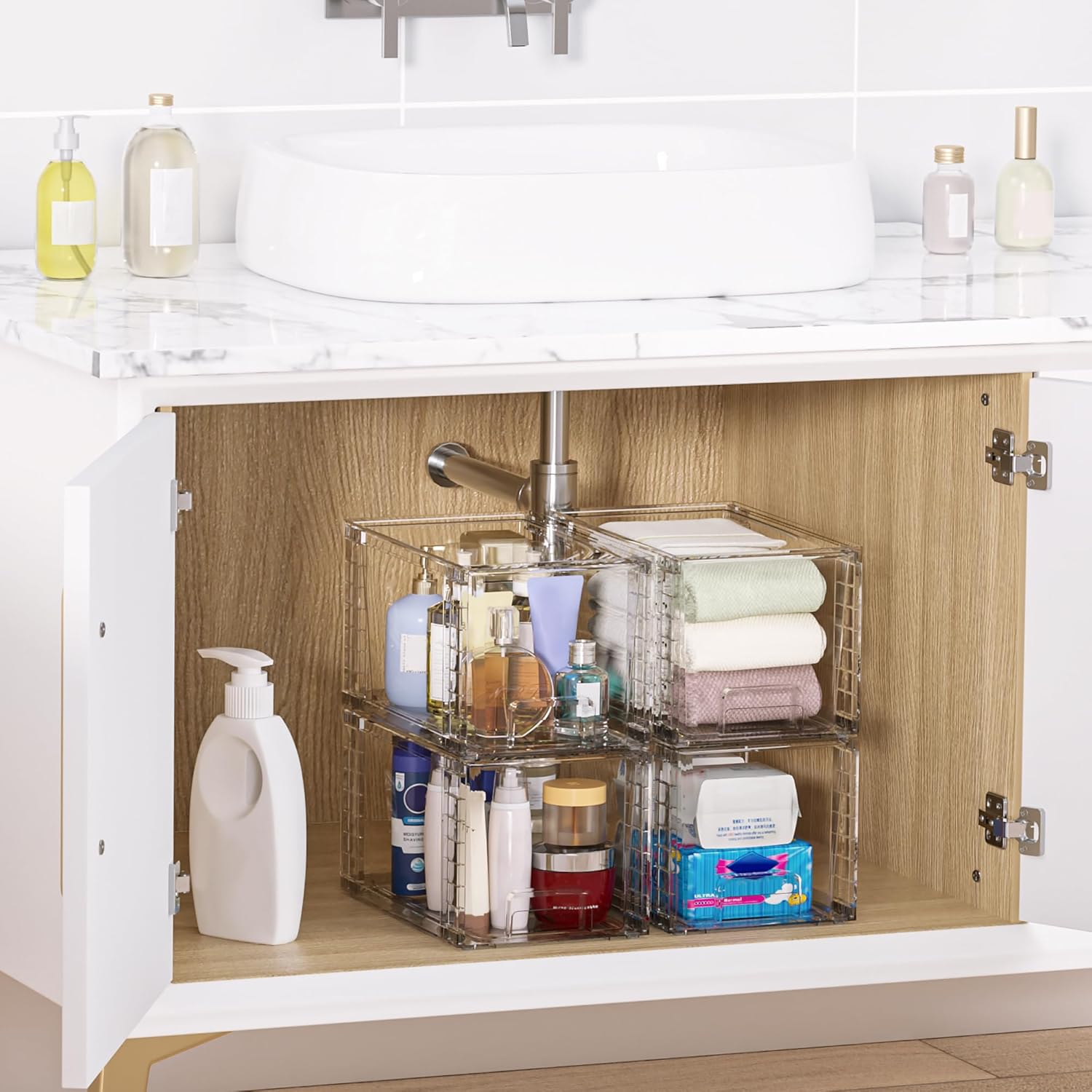 Vtopmart 2 Pack Large Stackable Storage Drawers,Clear Acrylic Drawer Organizers with Handles