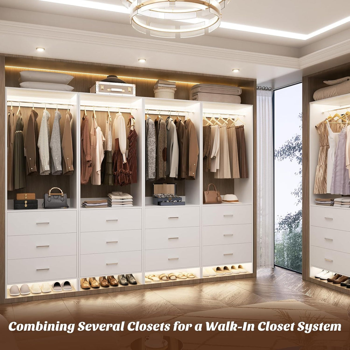 Aheaplus 2FT Closet System with 3 Drawers, 24’’ Closet Organizer, Wood Closet Organizer System