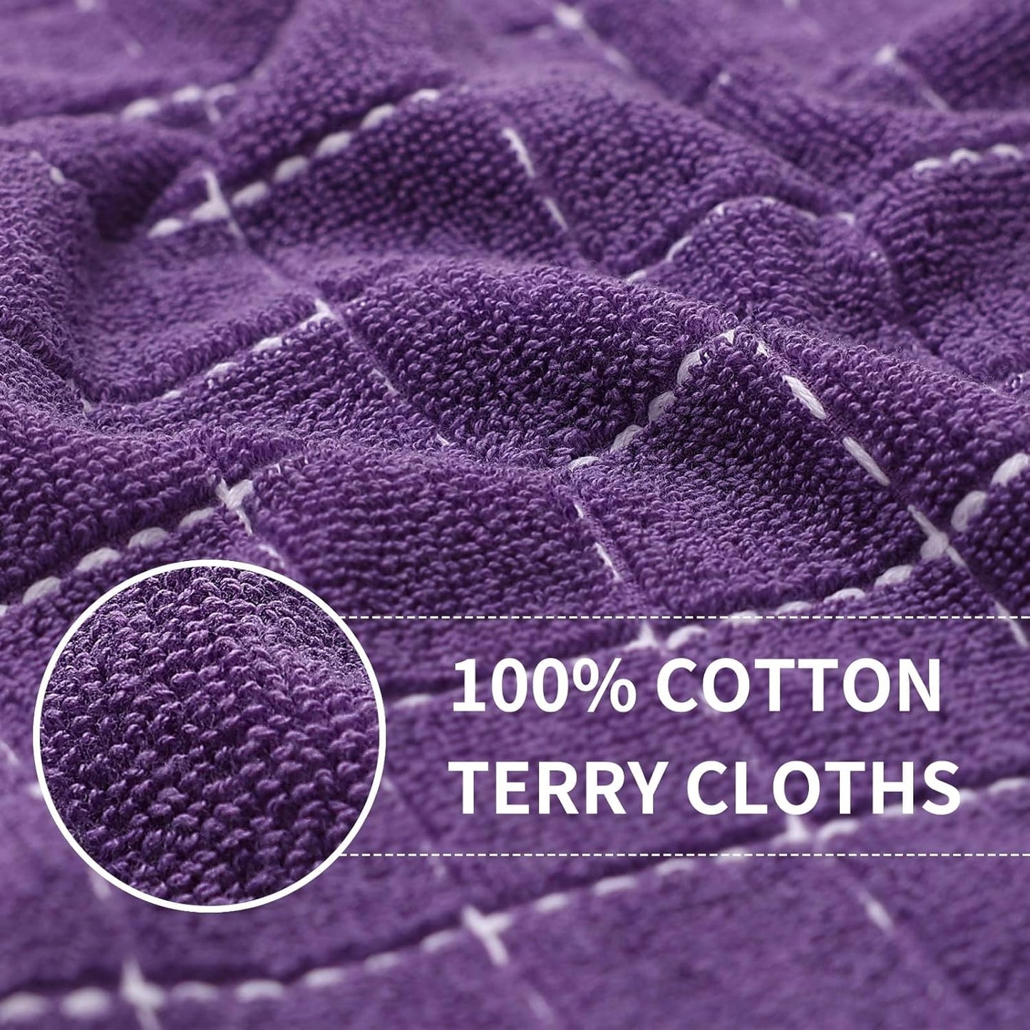 Homaxy 100% Cotton Terry Kitchen Towels(Purple, 13 x 28 inches), Checkered Designed, Soft and Super