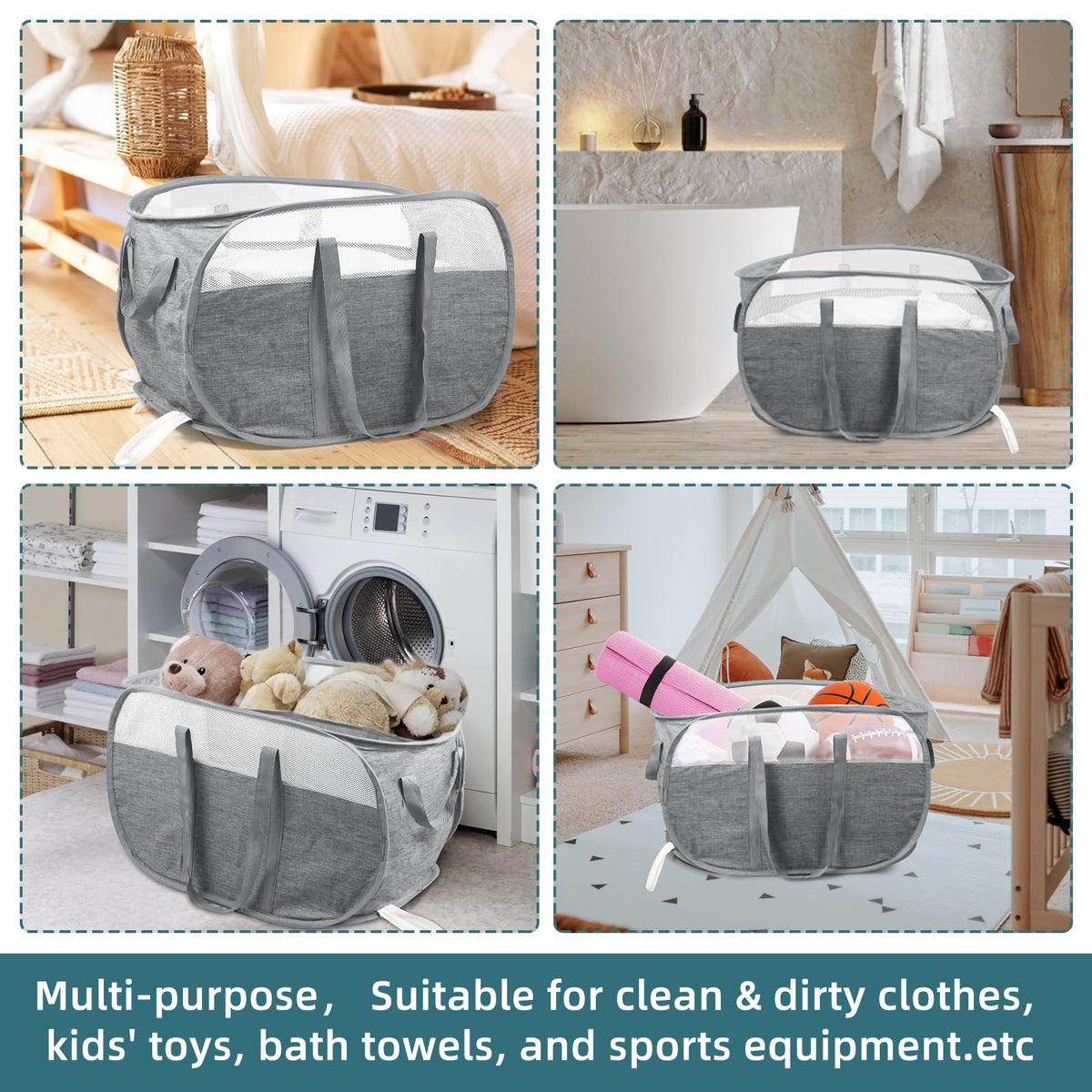 Collapsible Laundry Baskets, Tear Proof Pop Up Laundry Hamper with Dual Handles, Durable Foldable