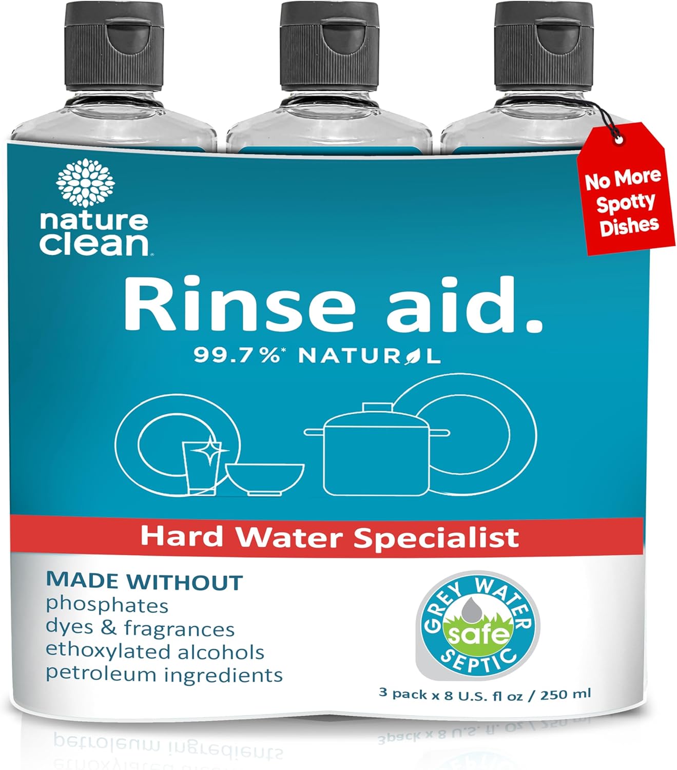 Nature Clean All Natural Dishwasher Rinse Aid Cleaner, Liquid Dishwasher Rinse Agent for Spot-Free