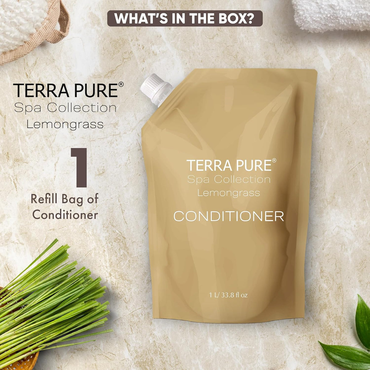 Terra Pure Spa Collection 1 Liter Conditioner Refill Bag For Soap Dispensers | Bulk Toiletries for