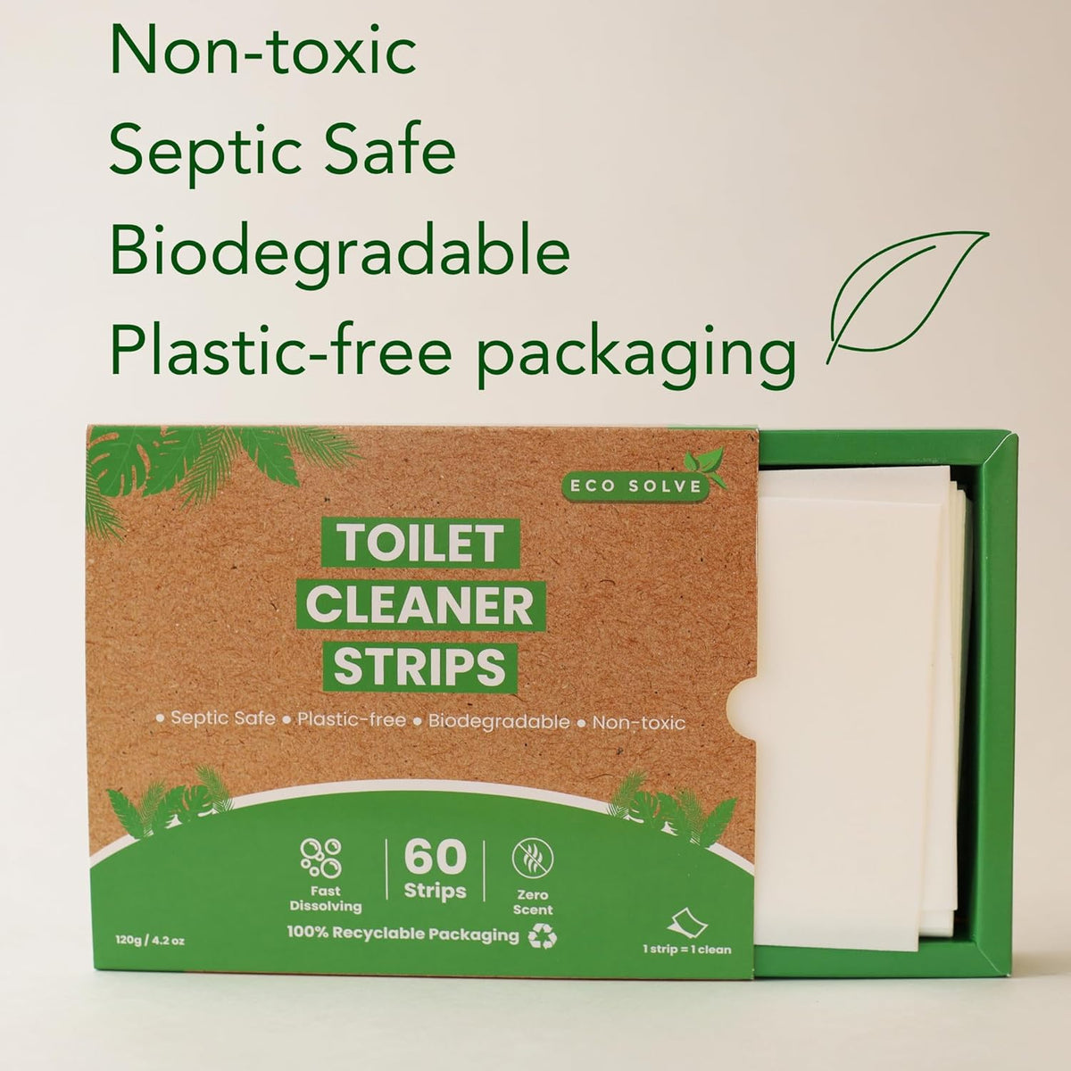 Toilet Bowl Cleaner Strips 60 Count, Unscented Eco-friendly, Non-toxic, Septic Safe, Removes Odors
