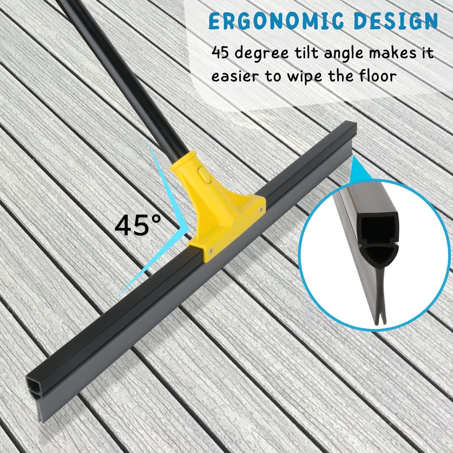 Floor Squeegee for Concrete and Tile Cleaning, 24'' Rubber Wiper Broom, Large Heavy Duty Water