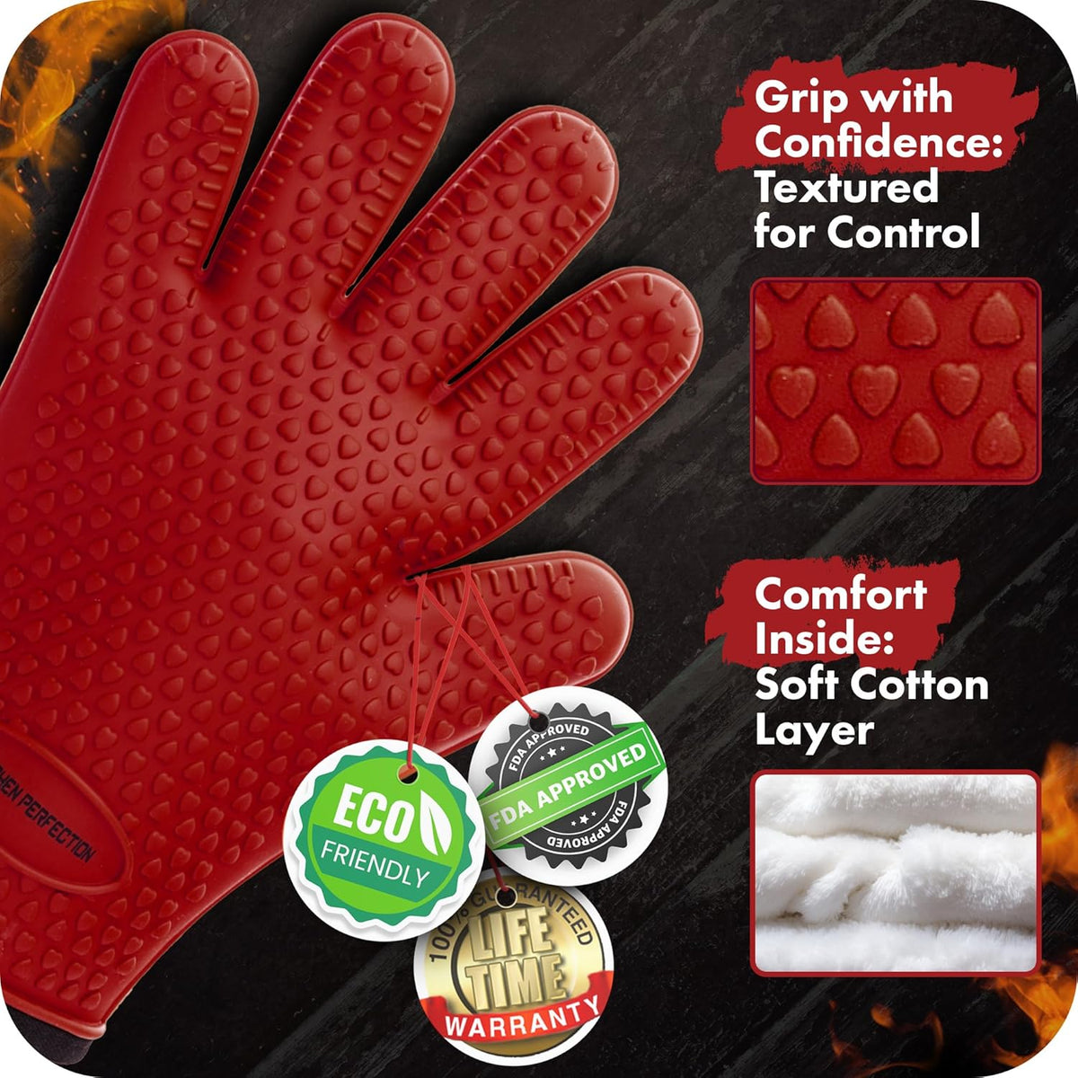 KITCHEN PERFECTION S Silicone Smoker Oven Gloves -Extreme Heat Resistant BBQ Gloves -Handle Hot