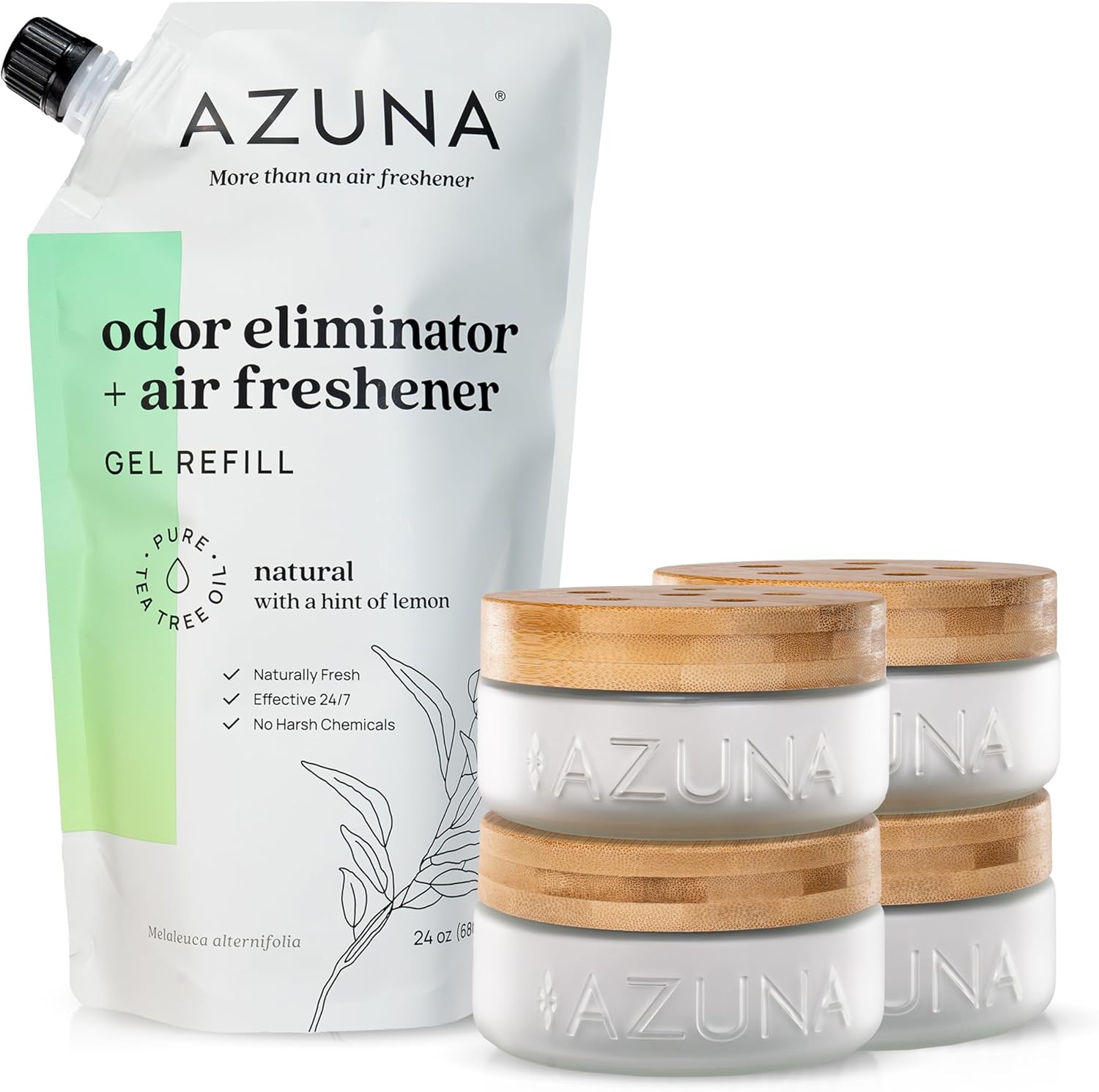 Azuna Air Freshener & Odor Eliminator for Strong Odor | 4 Room Kit Includes (4) 8 oz. Empty Luxe