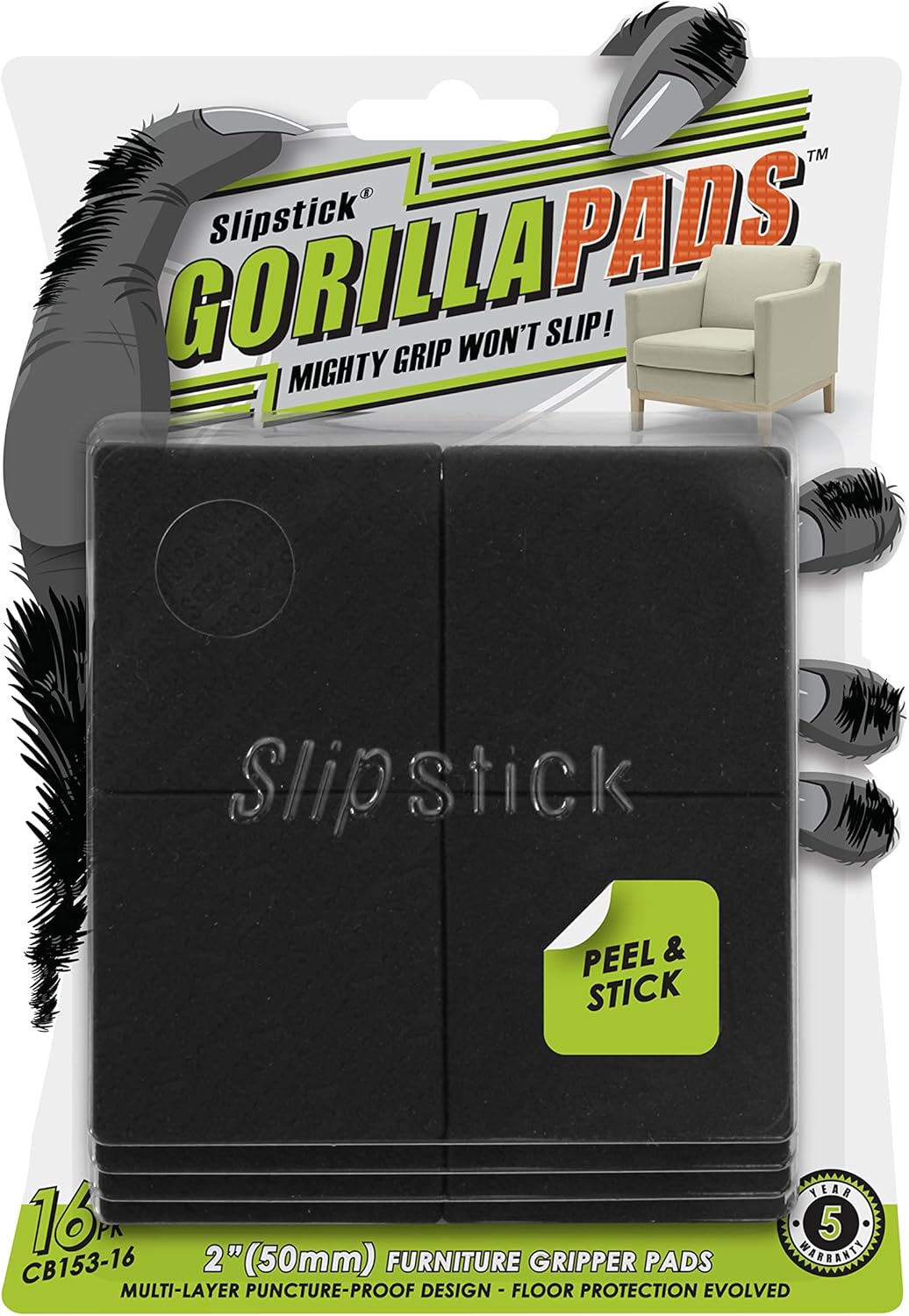 Slipstick GorillaPads Non Slip Furniture Pads/Gripper Feet Floor Protectors (Set of 16) Premium 2