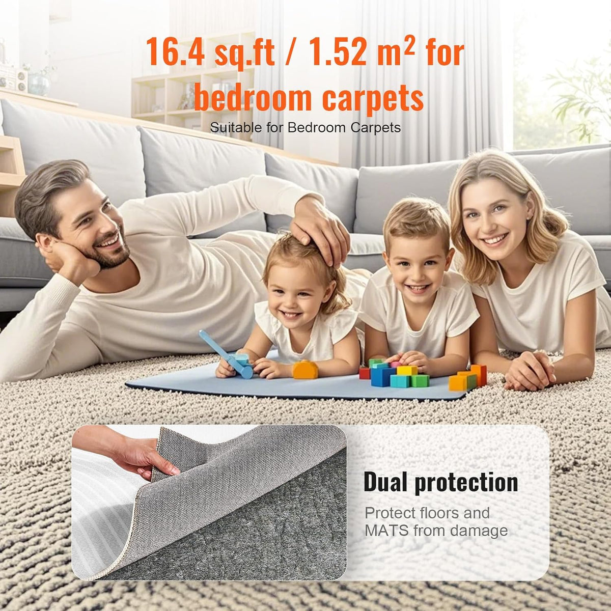 VEVOR Slip-Resistant Rug Pad, Protective Cushioning Carpet Pad, 2'x8' (7.87' Actual) - 1/4"Thick