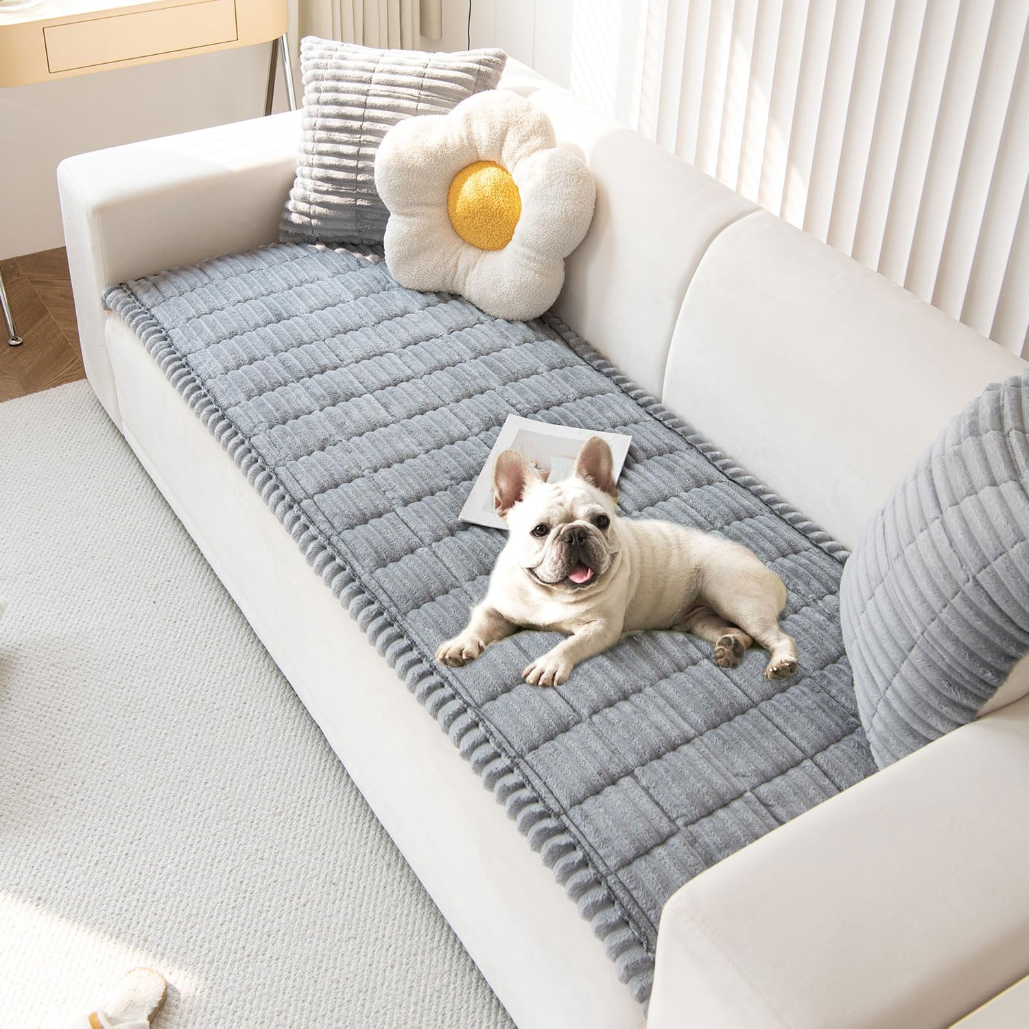 OTOB Couch Covers for 3 Cushion Sofa Pet Friendly, Plush Fuzzy Non Slip Sofa Covers Washable, Soft