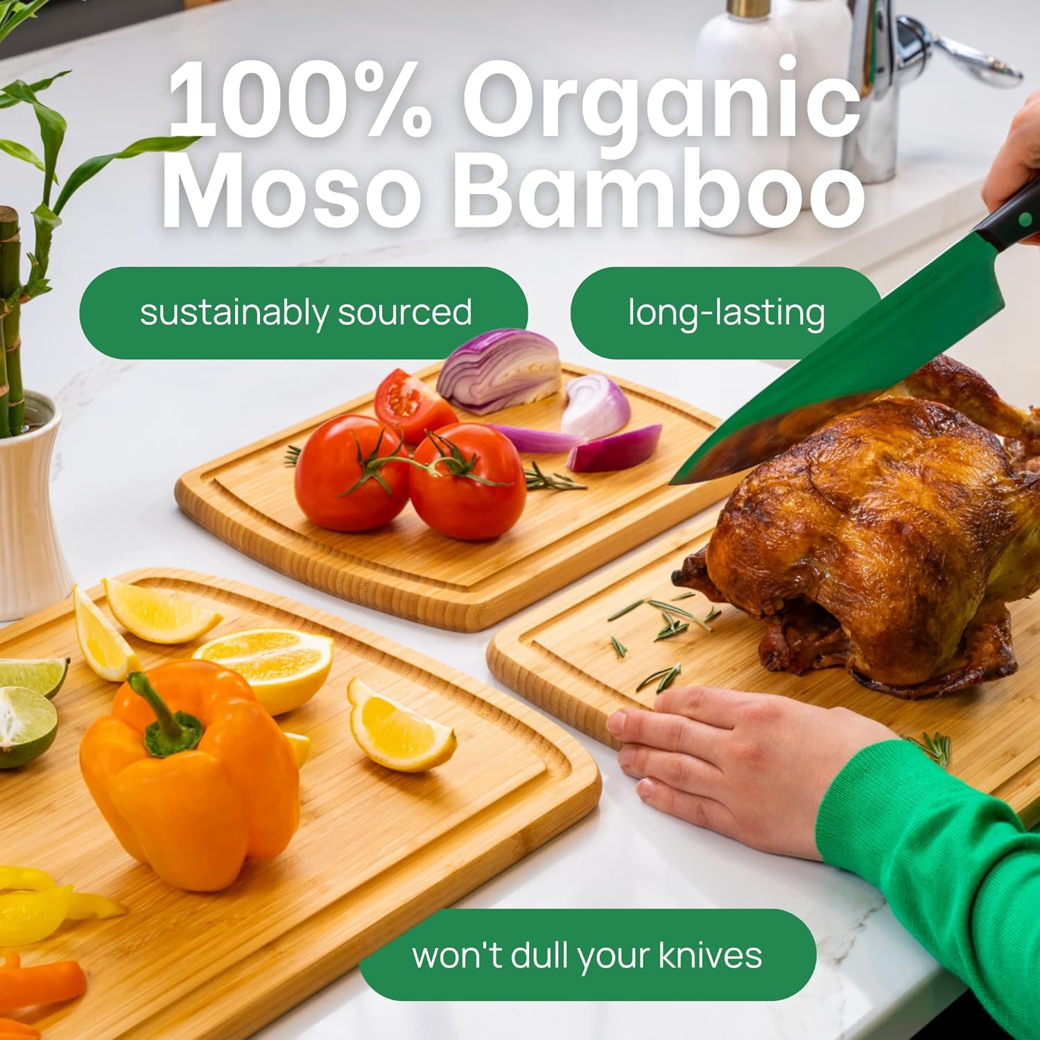 Wood Cutting Boards for Kitchen for Chopping Vegetables, Carving Meat, Slicing Bread and Serving