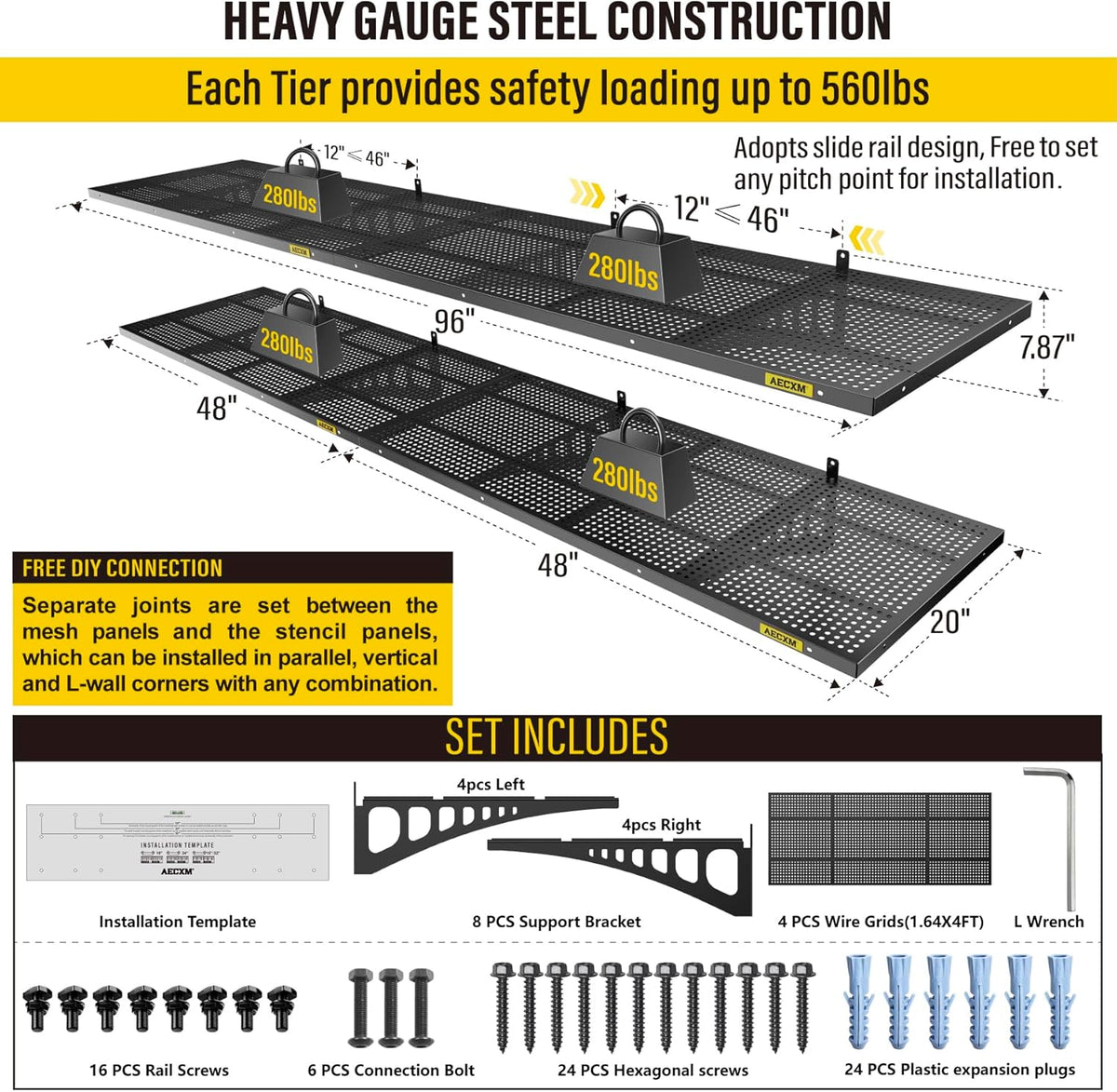 4-Pack 1.64x4ft Adjustable Garage Wall Shelving 1120lbs Load Capacity Heavy Duty Wall Mounted