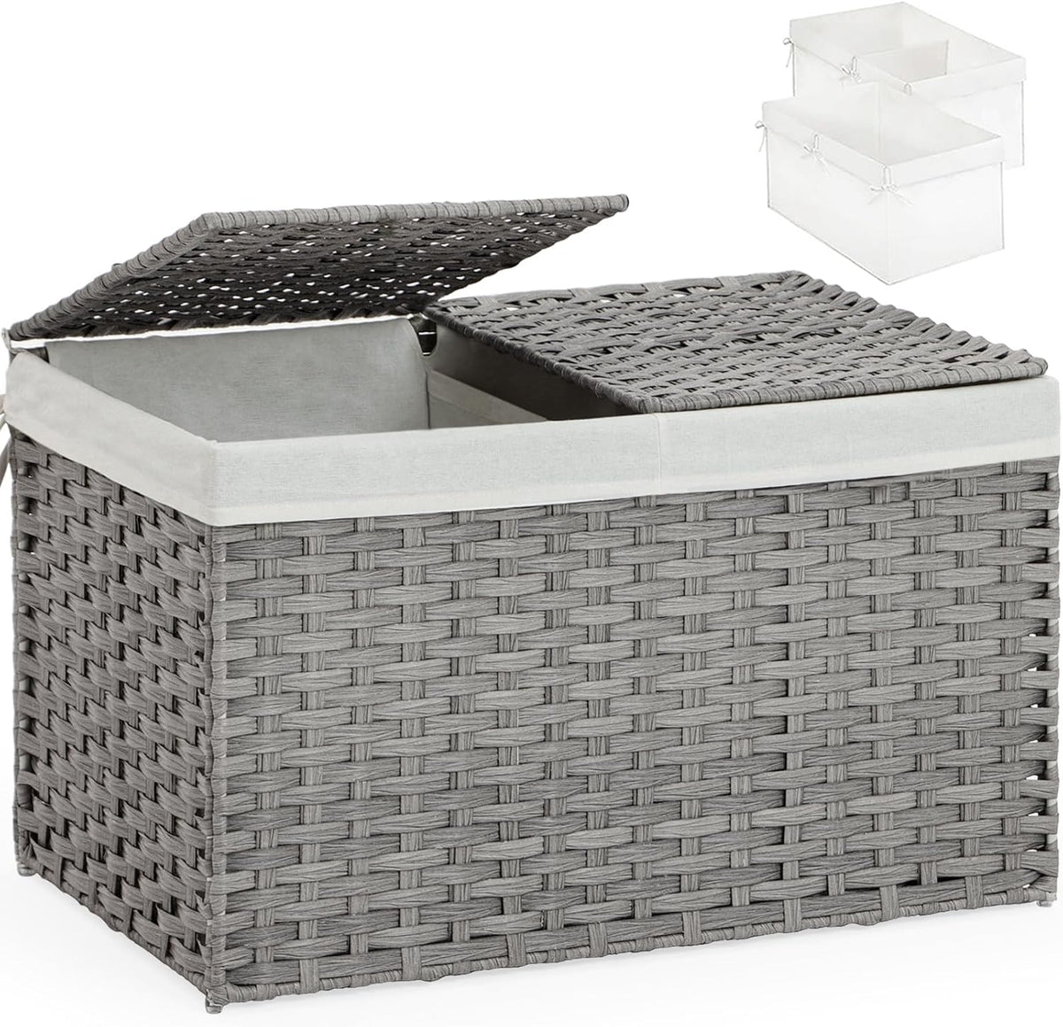 Storage Basket with Lid Rattan Storage Basket with 2 Separate Lid, 27.8 Gallon (105 L) 25.2 * 15.4