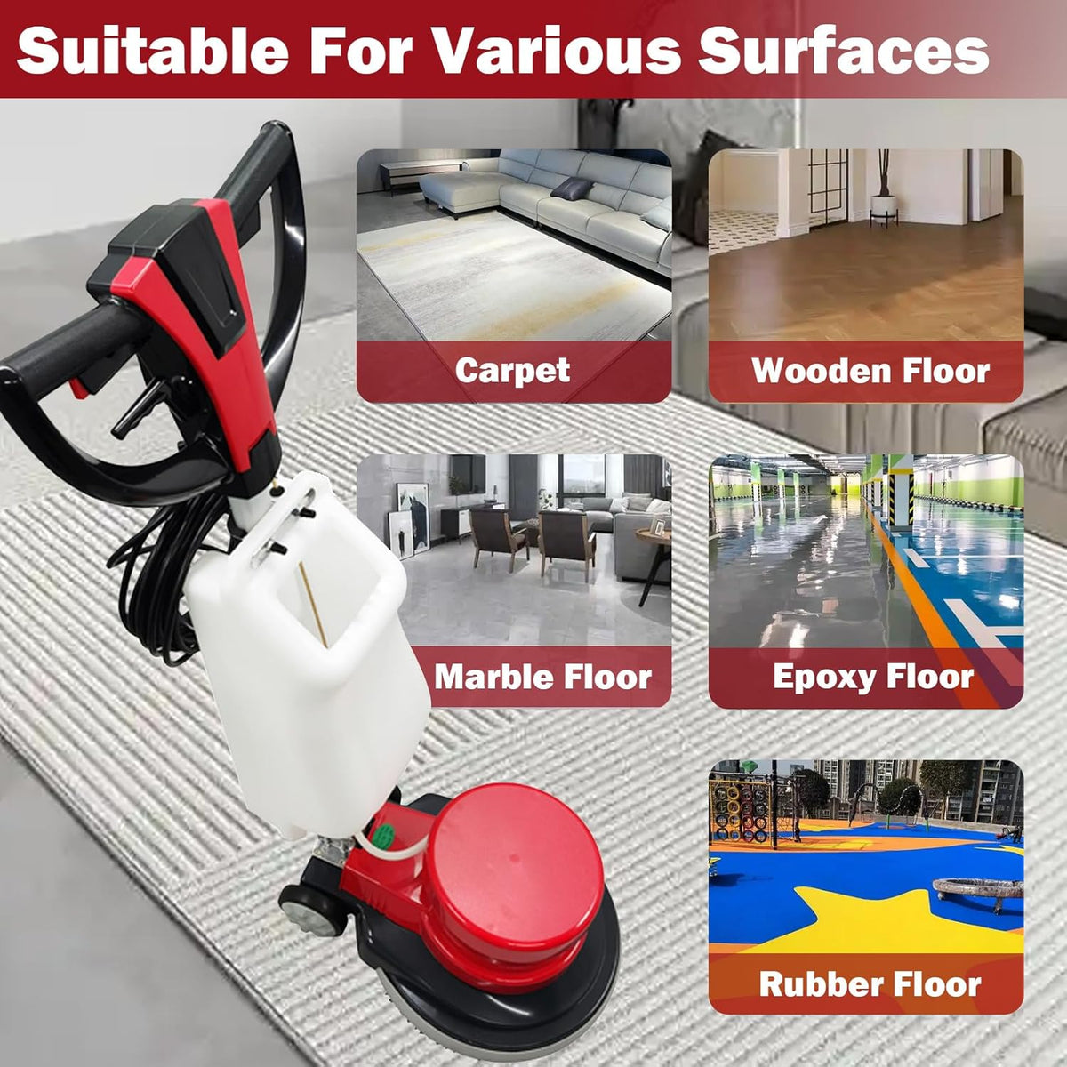 TECHTONGDA Floor Polisher & Buffer Commercial Floor Buffer Scrubber 17" Carpet Cleaning Machine