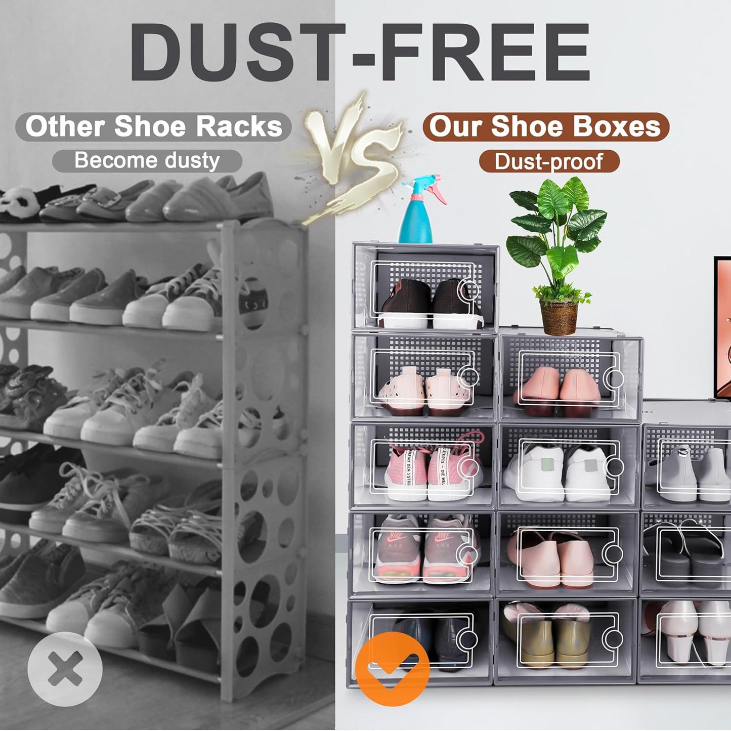 Kuject Large Shoe Organizers Storage Boxes for Closet, 12 Pack Clear Plastic Stackable Storage Bins