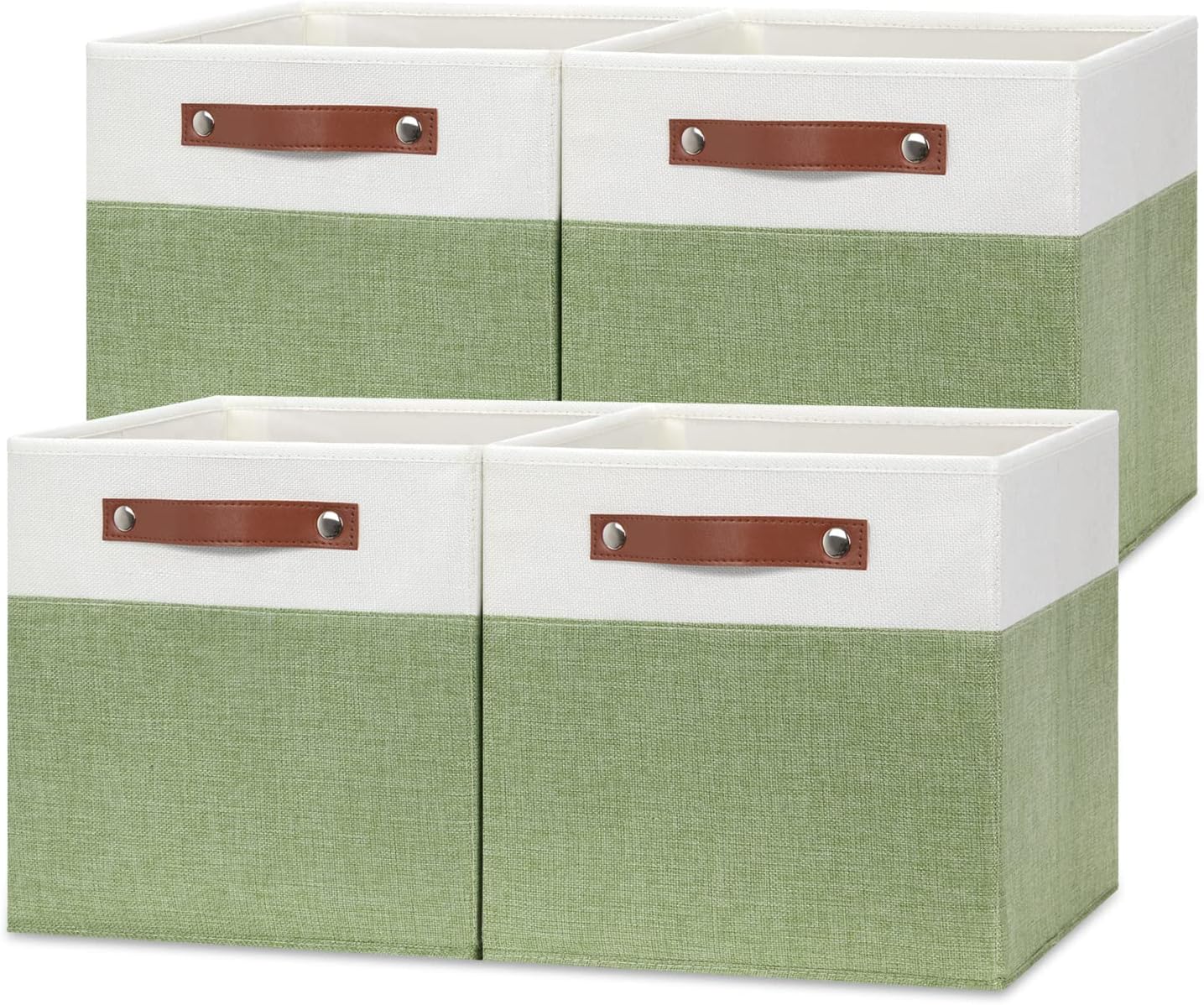 Temary 12 Inch Fabric Storage Cubes Storage Bins with Leather Handles, 4 Pack Cube Baskets Bins for