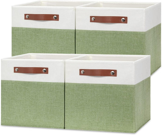 Temary 12 Inch Fabric Storage Cubes Storage Bins with Leather Handles, 4 Pack Cube Baskets Bins for