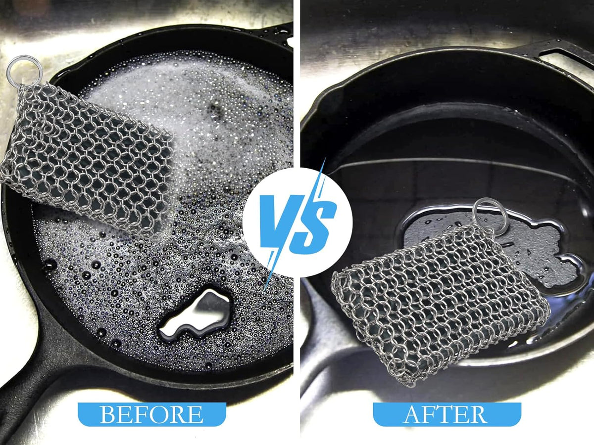 Herda Chain Mail Cast Iron Cleaner Scrubber,316 Chainmail Pan Scrubber Metal Cleaning Brush, Pad