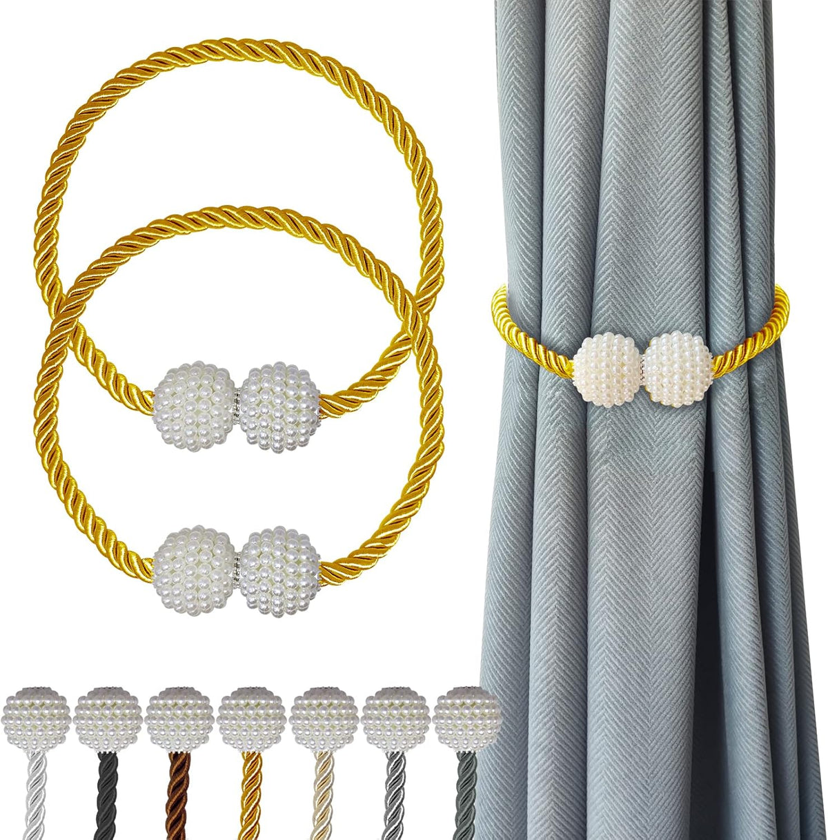 Hion Magnetic Curtain Tiebacks Golden 2pcs, Curtain Tiebacks Buckles Holdbacks Holders Hooks Clip