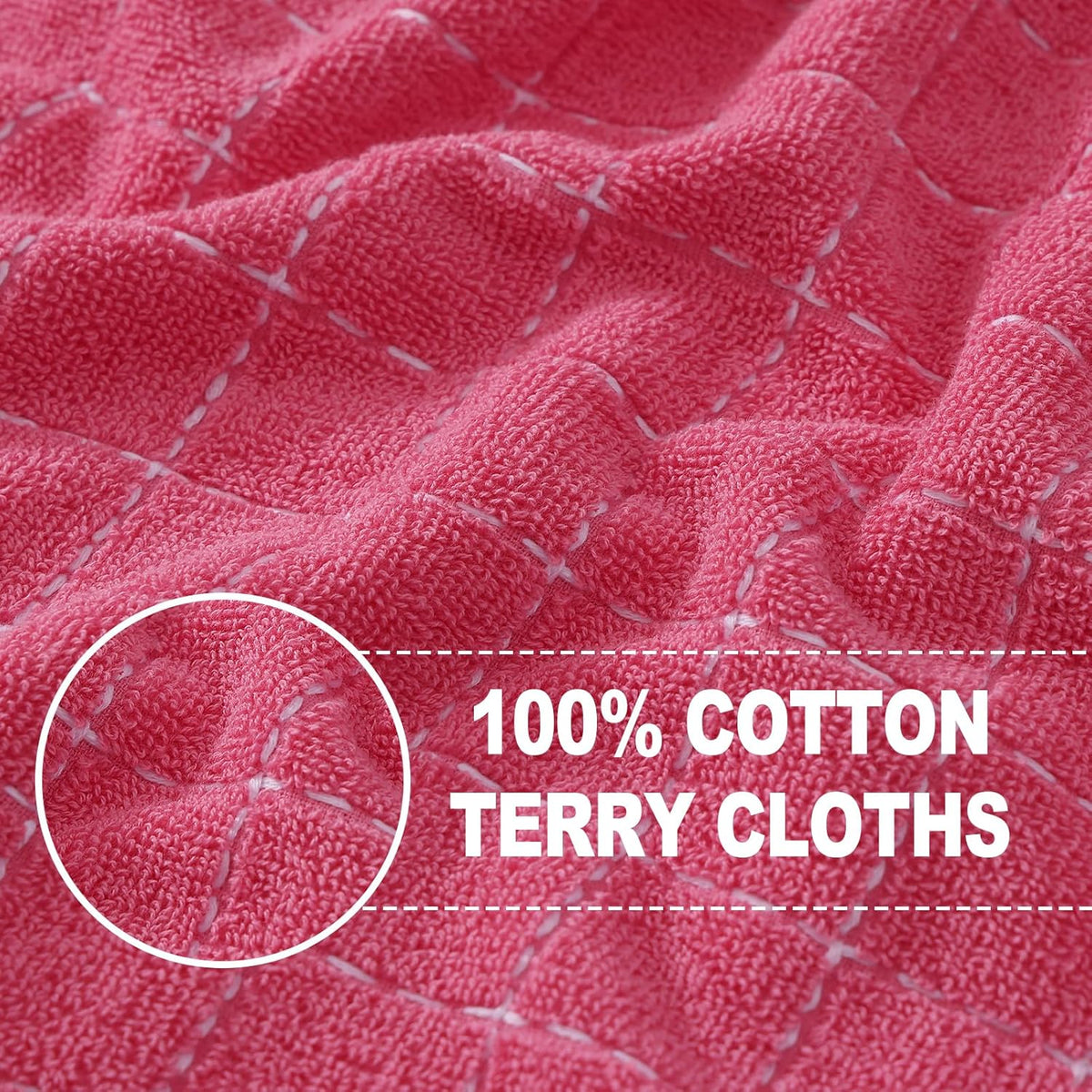 Homaxy 100% Cotton Terry Kitchen Towels(Rose Red, 13 x 28 inches), Checkered Designed, Soft and