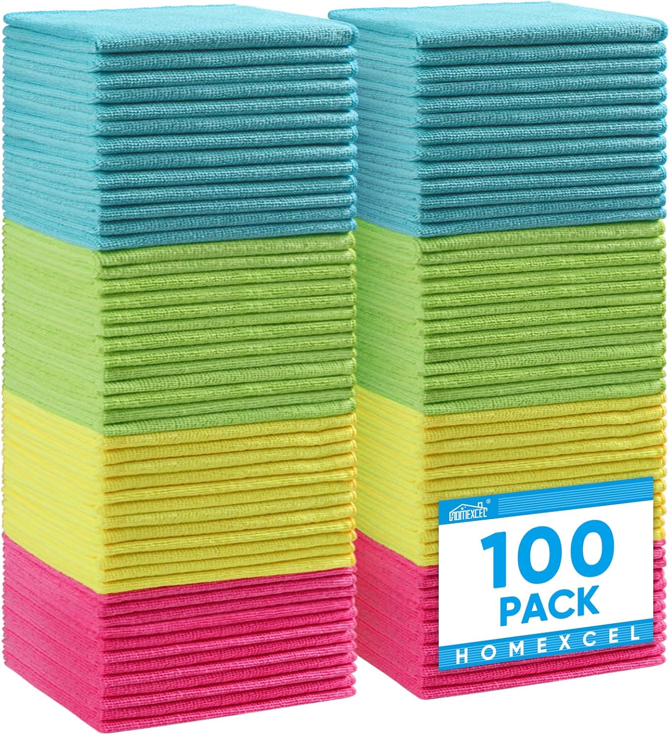 HOMEXCEL Microfiber Cleaning Cloth,100 Pack Cleaning Rags, Cleaning Towels with 4 Color Assorted