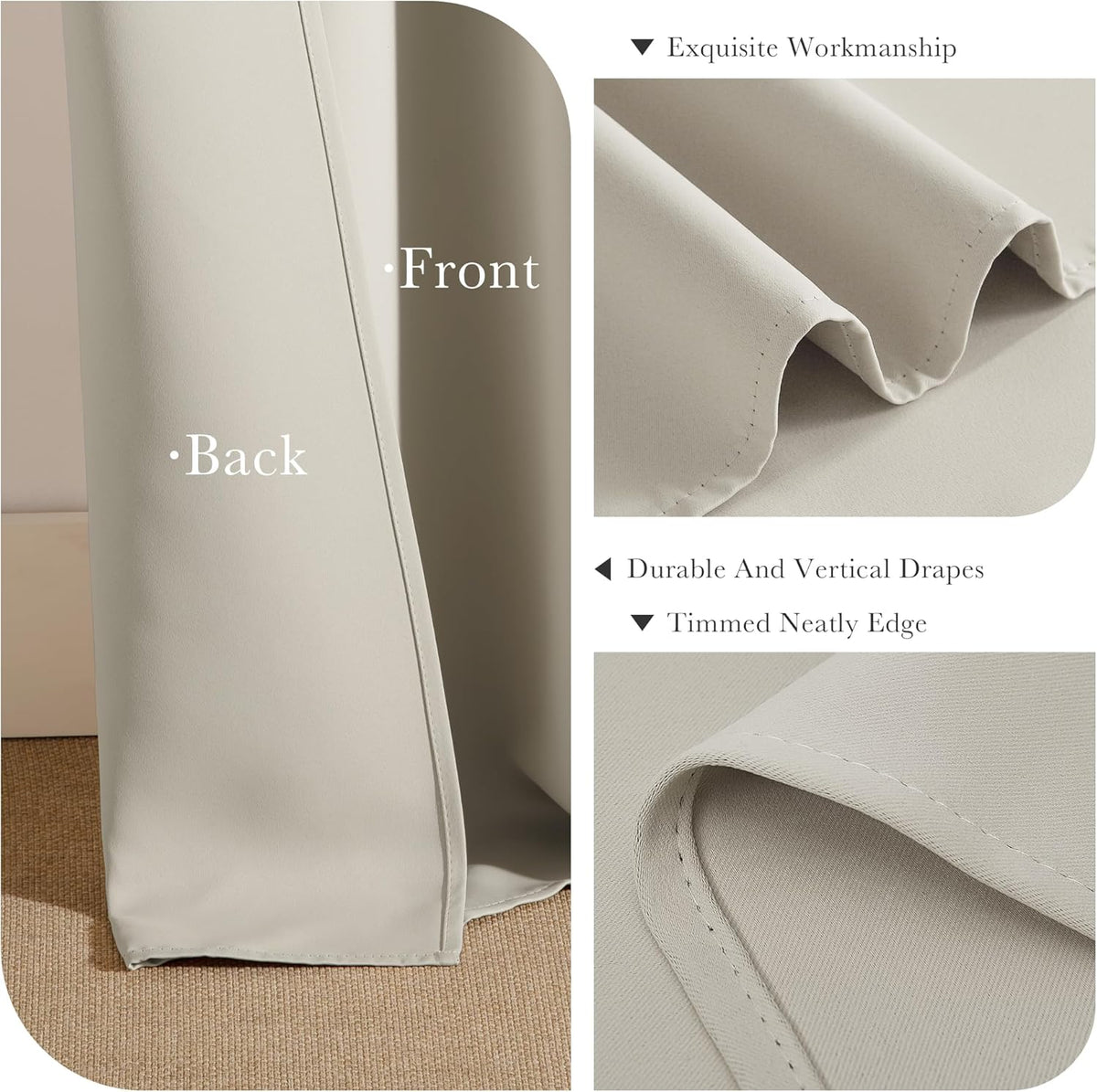 PONY DANCE Cream Blackout Curtains for Bedroom 63 Inch Length 2 Panels Set, Thermal Insulated