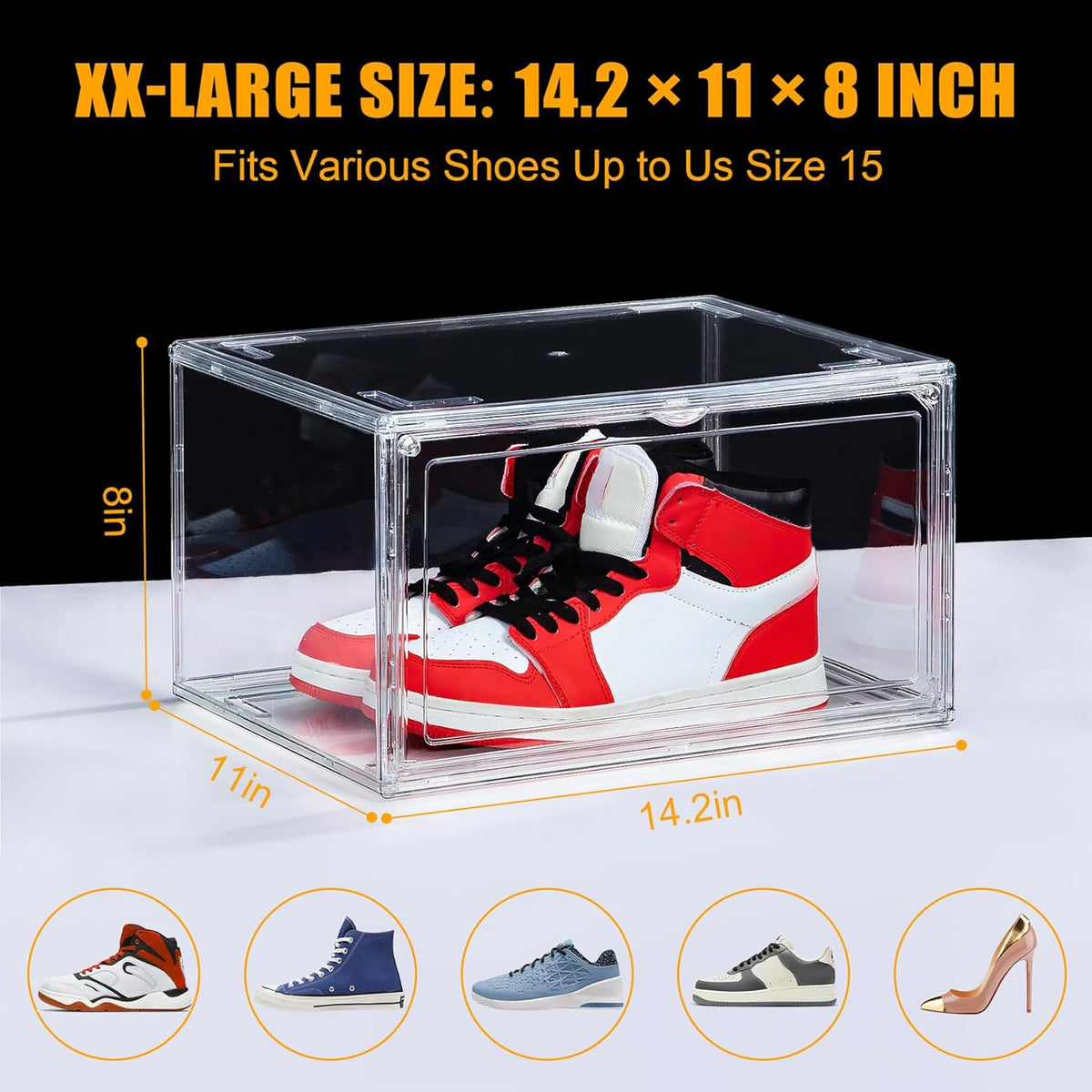 NYZE 12 Pack Acrylic Shoe Boxes Side Open, Clear Shoe Box Plastic Stackable, Shoe Storage Organizer
