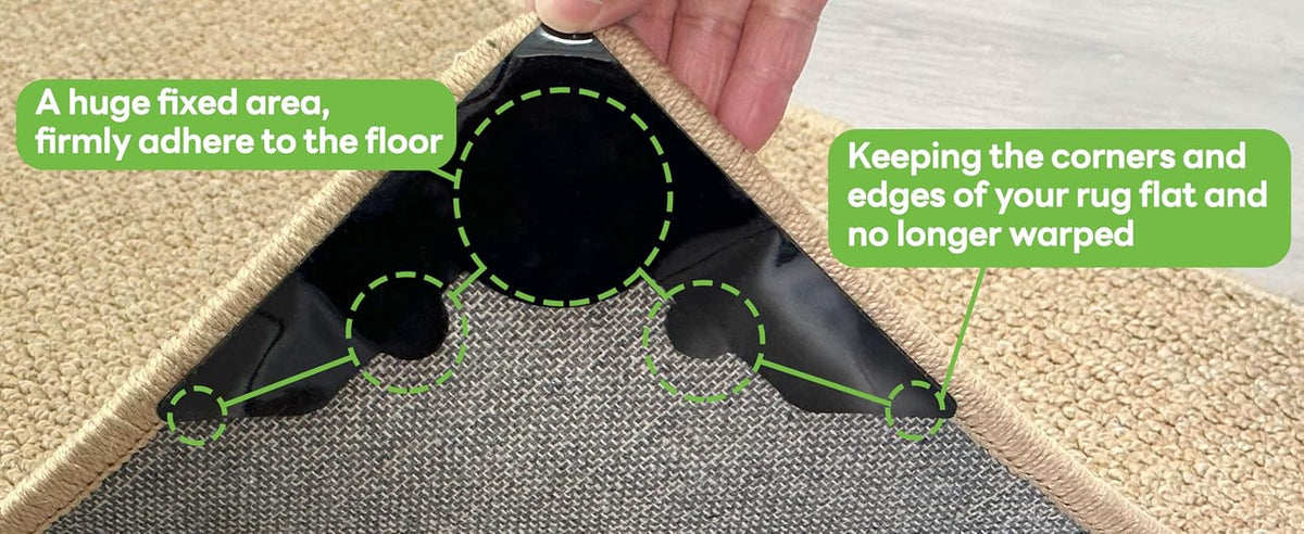 Rug Non Slip Grippers, Reusable Rug Tape Pads for Hardwood Floors and Tiles, Strong Carpet Gripper