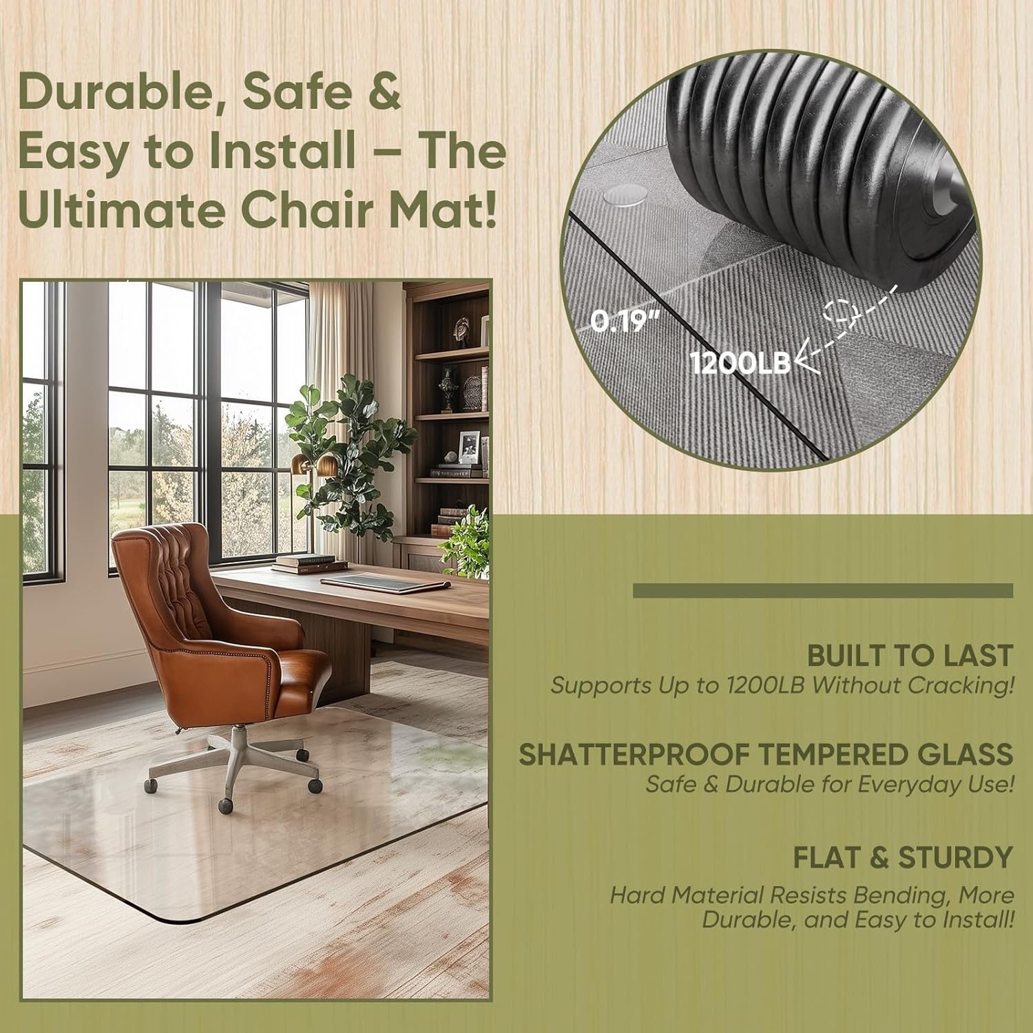 Office Chair Mat for Carpet & Hardwood, Upgraded 32" x 48" Dual Use Tempered Glass Chair Mat for