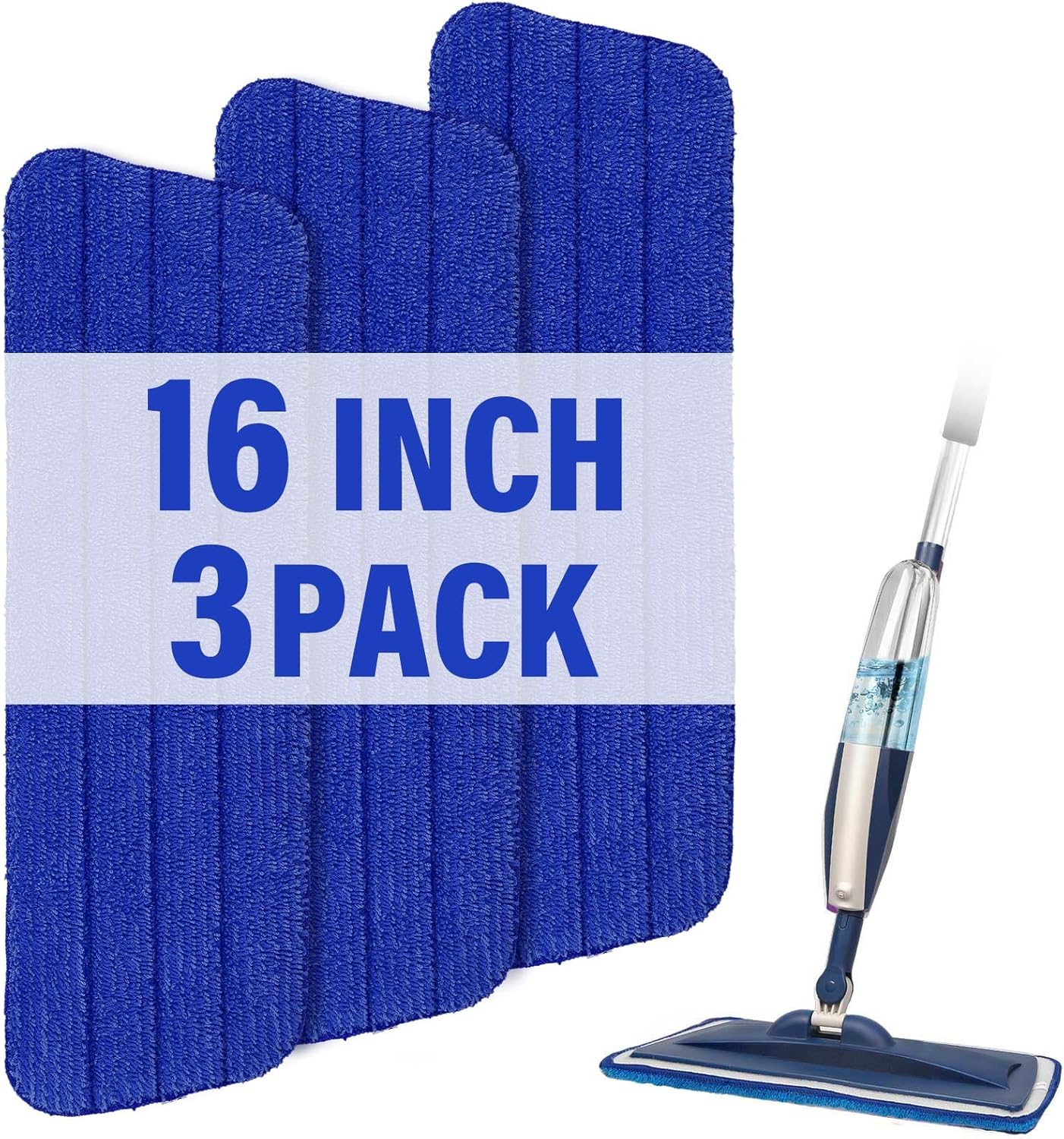 16.5 inch Mop Pads Refills, 3 Pack Microfiber Reusable Replacement Flat Replacements Heads for Wet