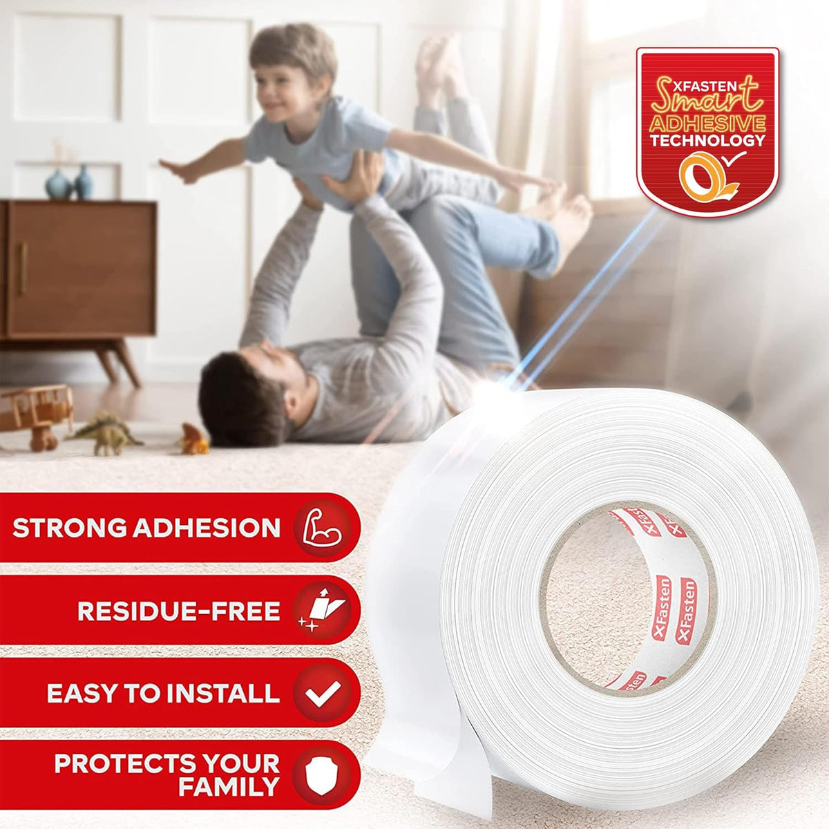 XFasten Double Sided Carpet Tape for Area Rugs, 3 Inch x 20 Yards – Heavy Duty Anti Slip Rug Grip