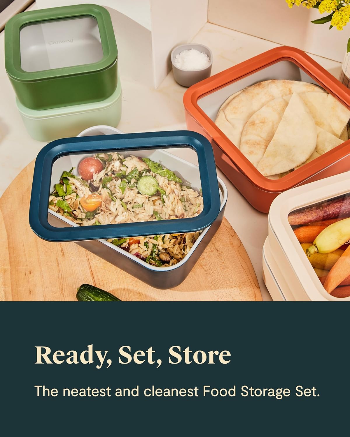 Caraway 14pc Glass Food Storage Container Set - Easy to Store, Non Toxic Lunch Box - with Glass