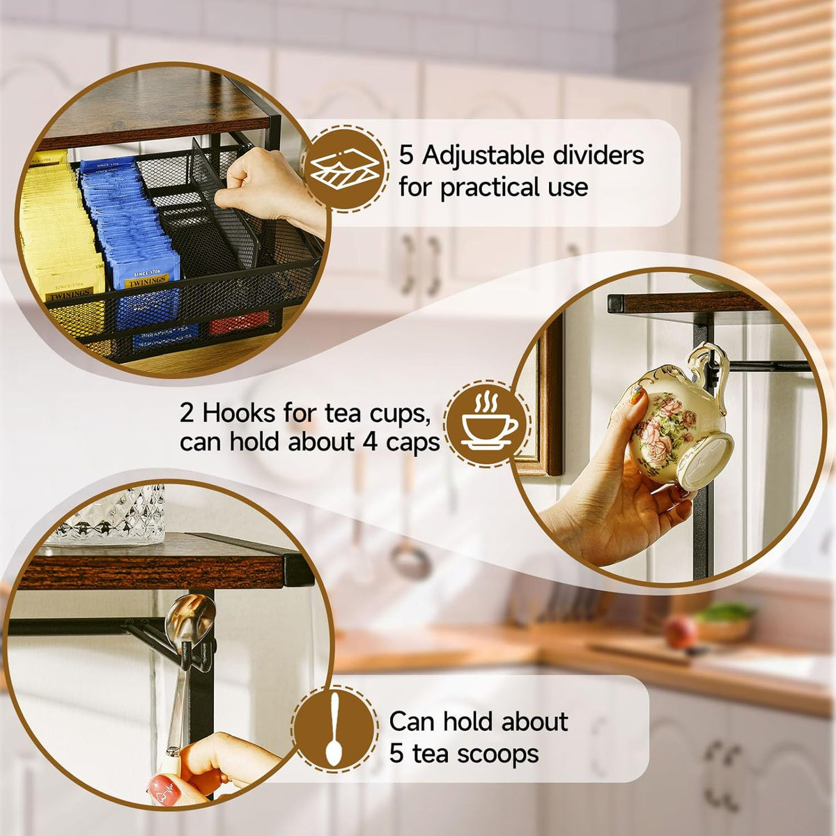 Pinzoveco Tea Bag Organizer, Large Tea Organizers and Storage Box,2 Drawers Tea Bags Holder Wood