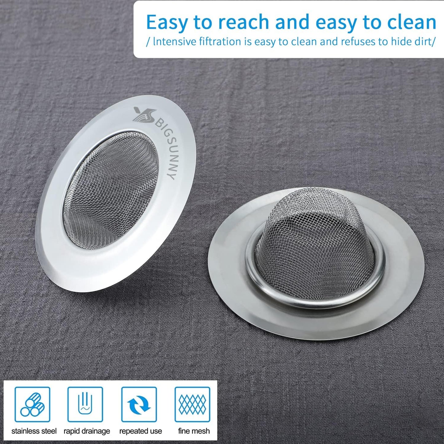 Mesh Sink Strainer Set of 2, MSY BIGSUNNY Stainless Steel Kitchen Sink Strainer Kitchen Drain