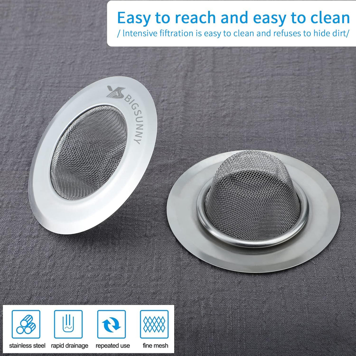 Mesh Sink Strainer Set of 2, MSY BIGSUNNY Stainless Steel Kitchen Sink Strainer Kitchen Drain