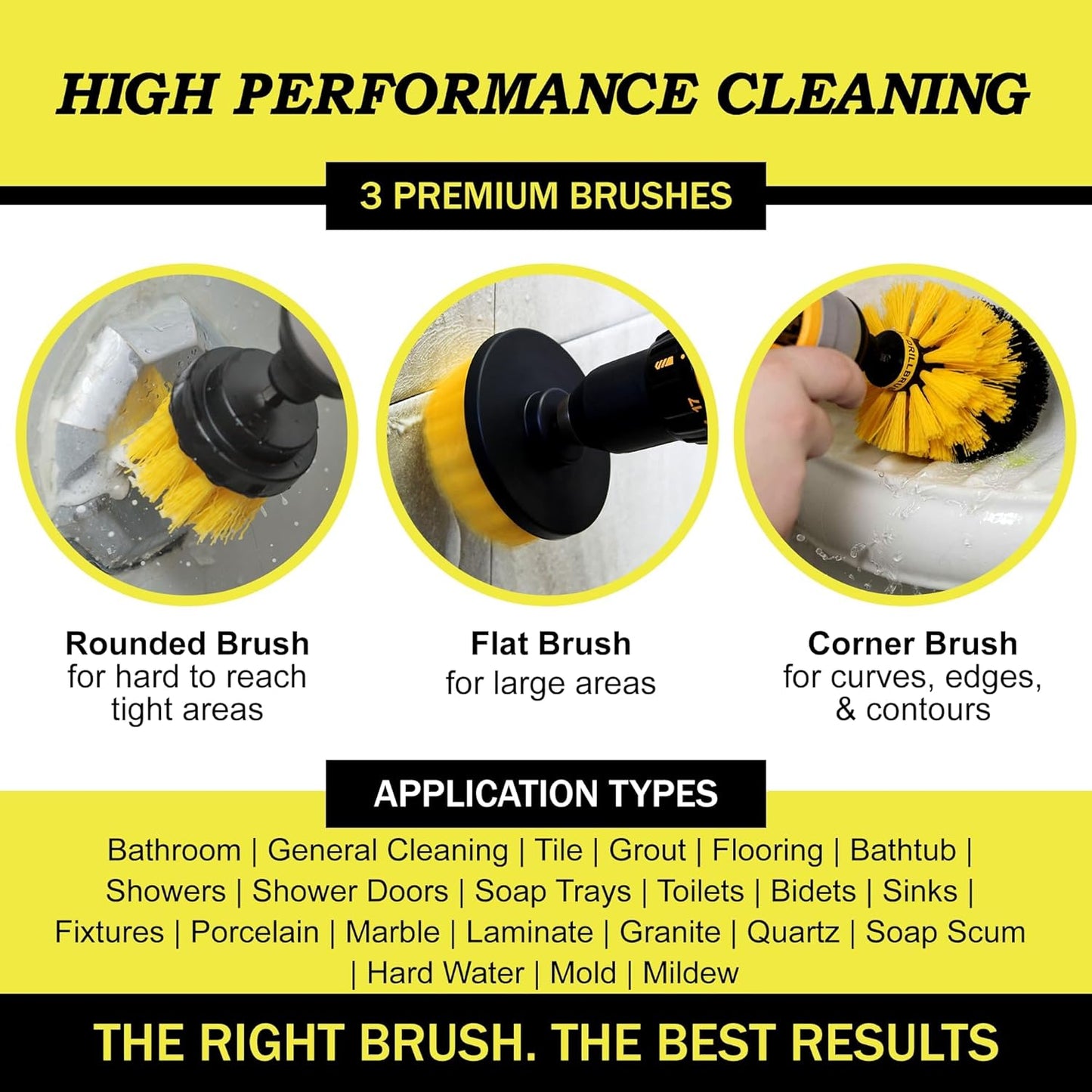 Drillbrush Drill Brush Attachment Set for Bathroom Cleaning – Power Scrubber Brush Kit for Tub